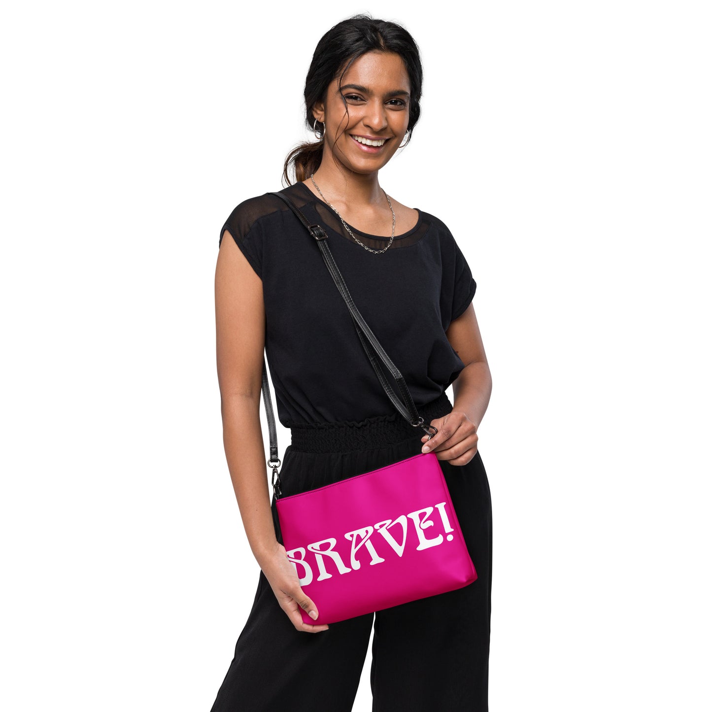“BRAVE!”Violet Crossbody Bag W/White Font