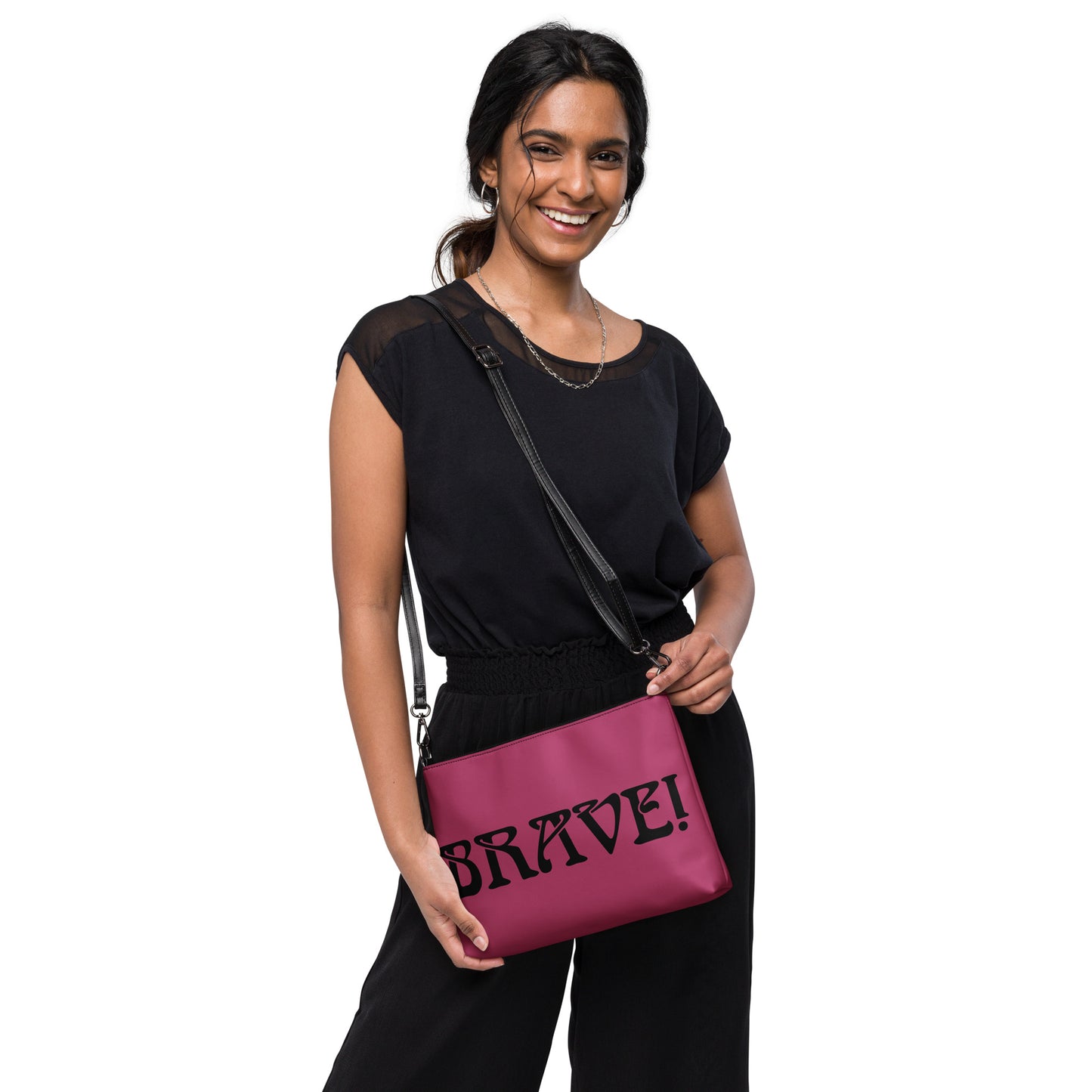“BRAVE!”Lipstick Crossbody Bag W/Black Font