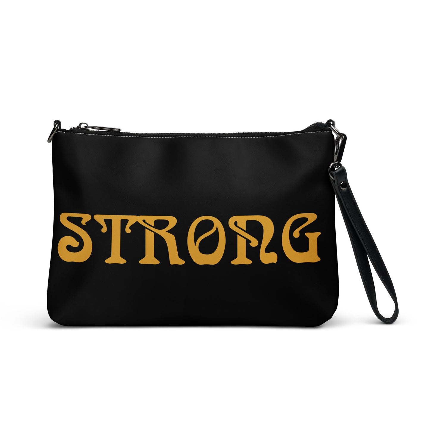 “STRONG”Black Crossbody Bag W/Bronze Font
