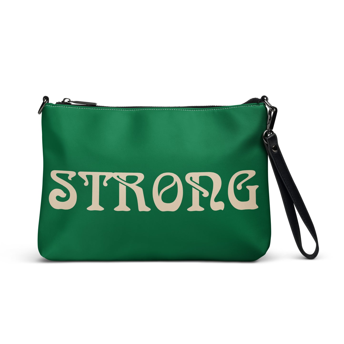 “STRONG”Green Crossbody Bag W/Champagne Font