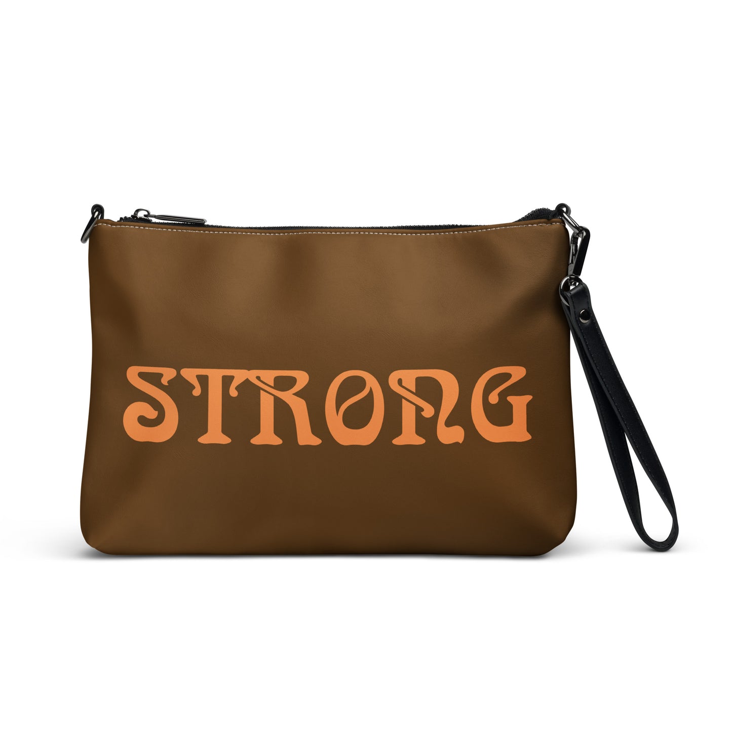 “STRONG”Brown Crossbody Bag W/Orange Font