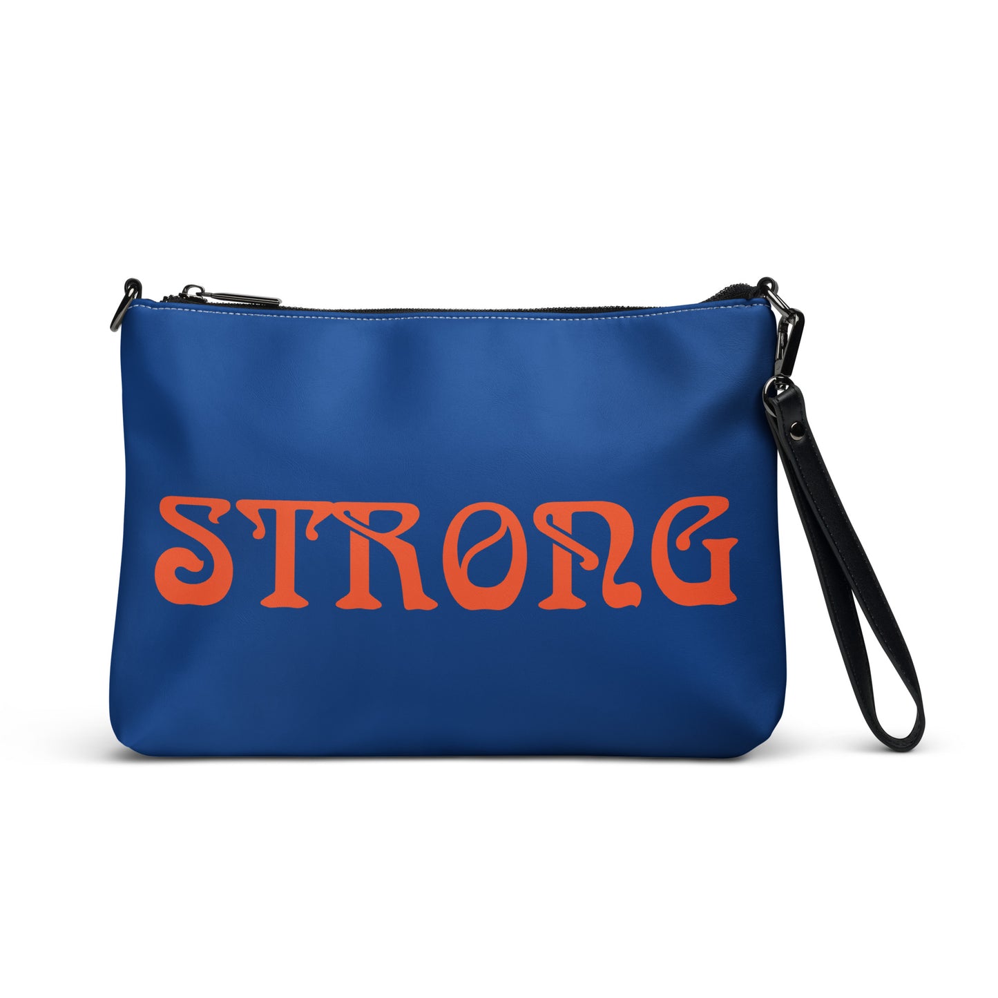 “STRONG”Blue Crossbody Bag W/Orange Font