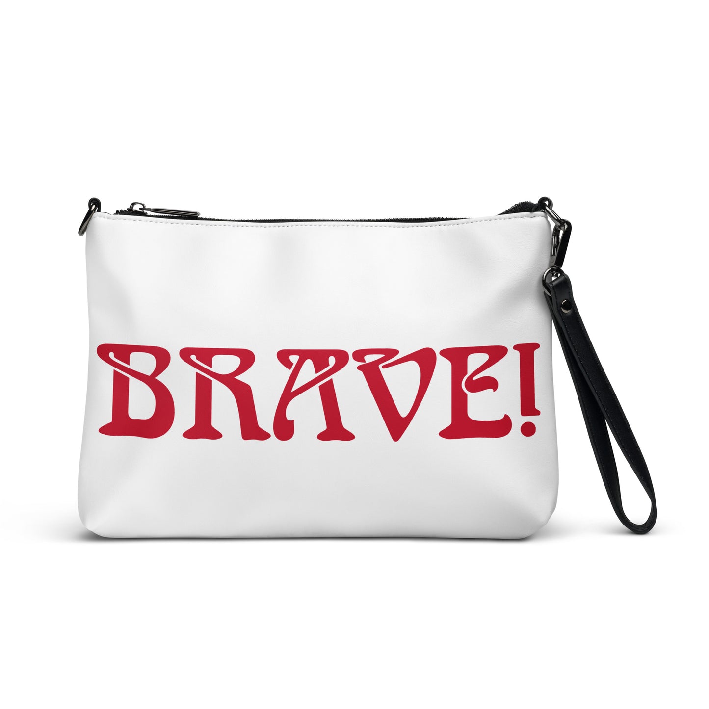 “BRAVE!”White Crossbody Bag W/Red Font
