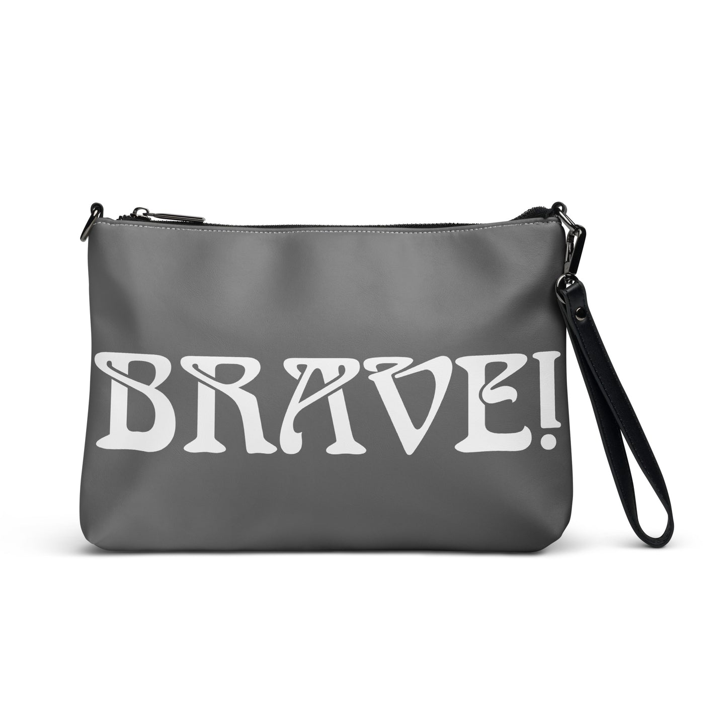 “BRAVE!”Grey Crossbody Bag W/White Font