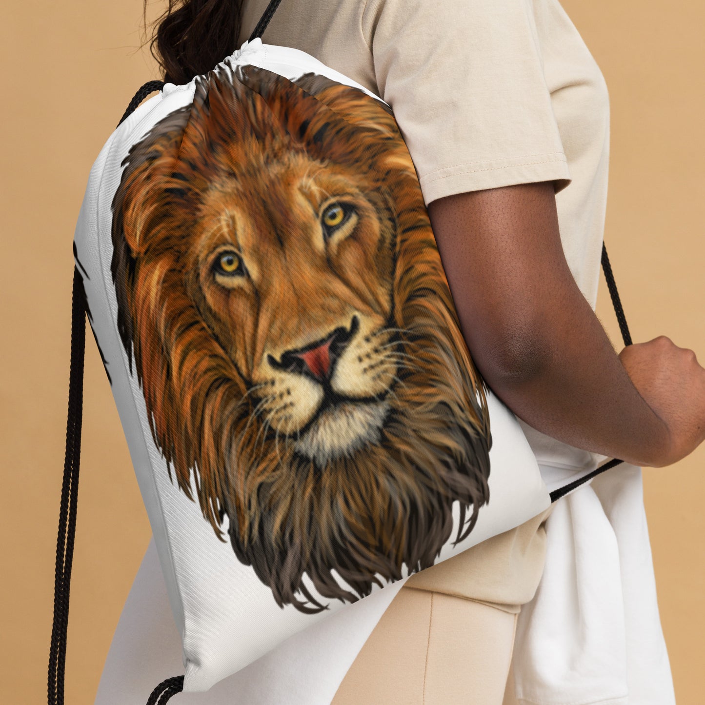 “LION”White Drawstring Bag