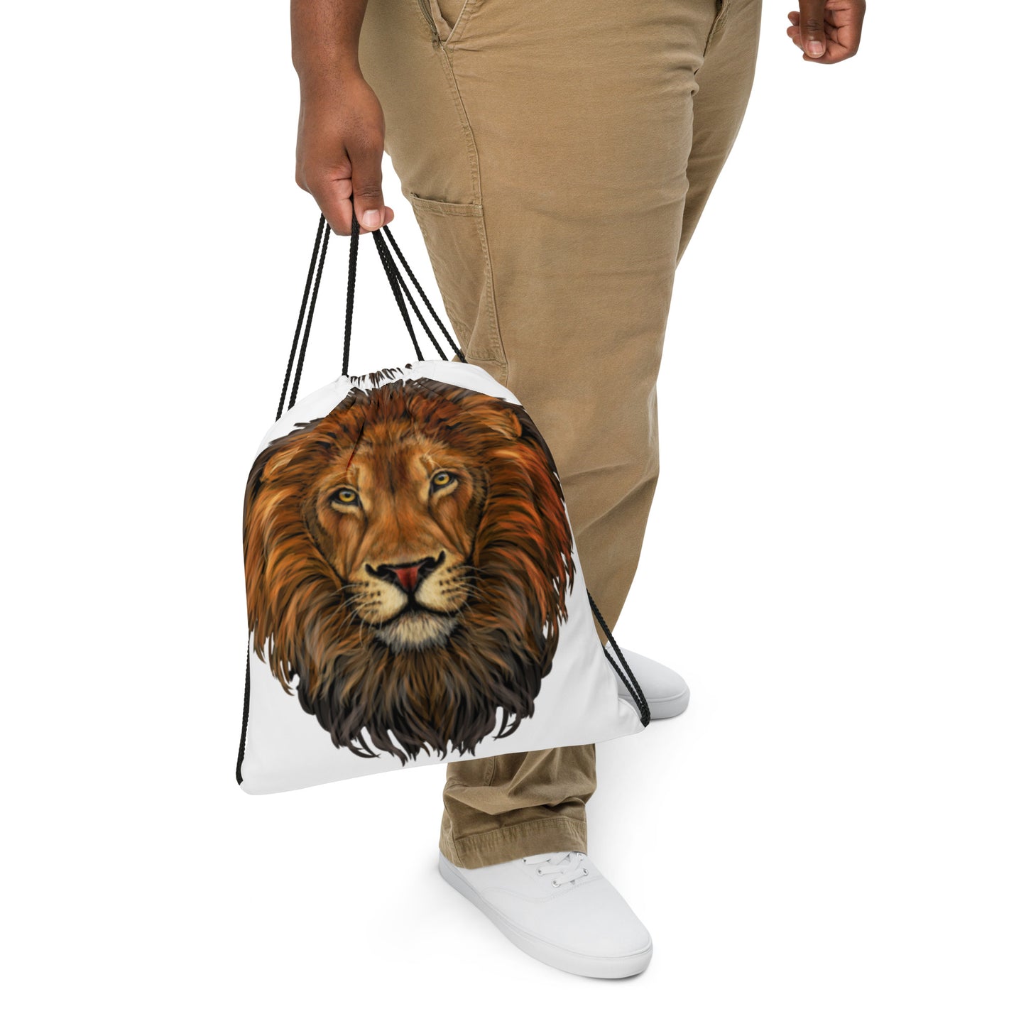 “LION”White Drawstring Bag