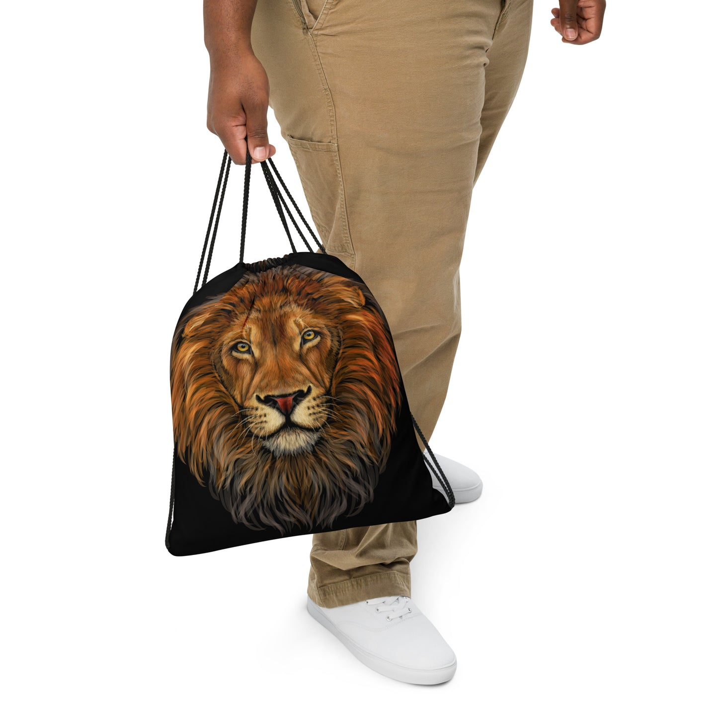 “LION”Black Drawstring Bag