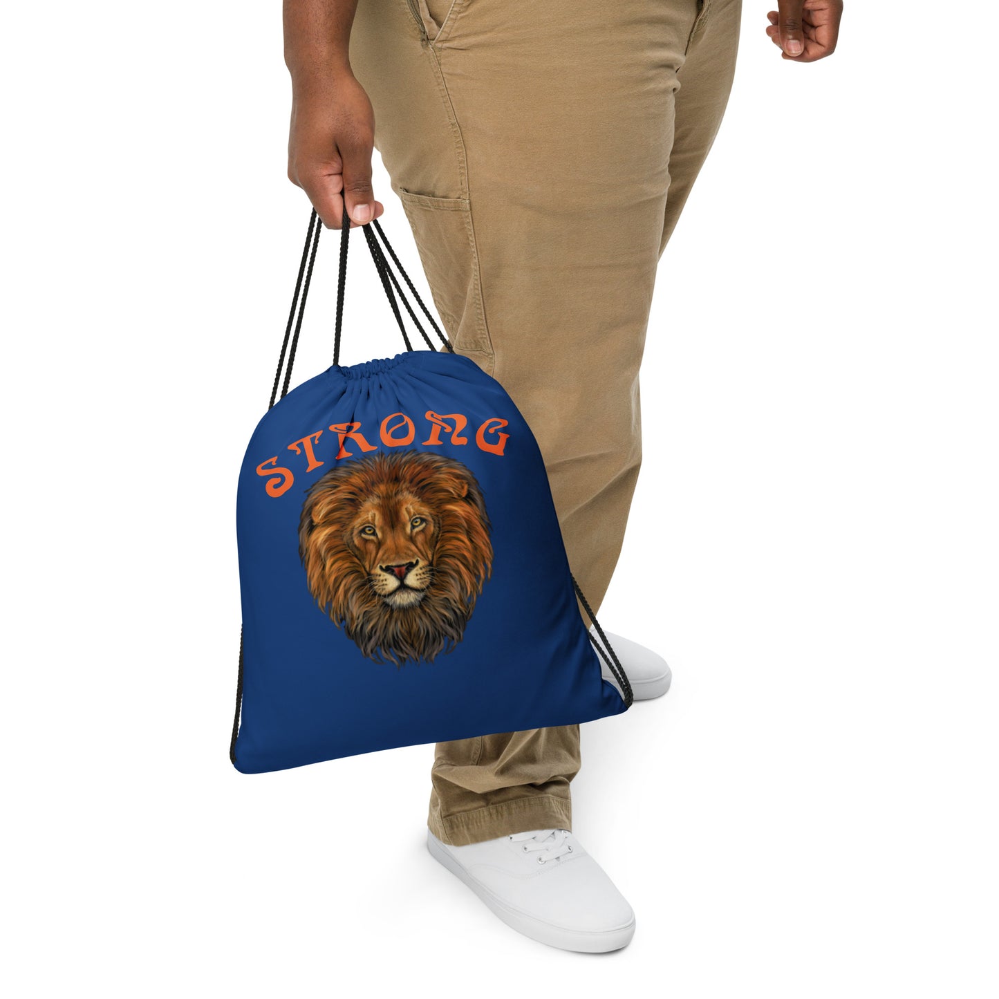 “STRONG”Blue Drawstring Bag W/Orange Font