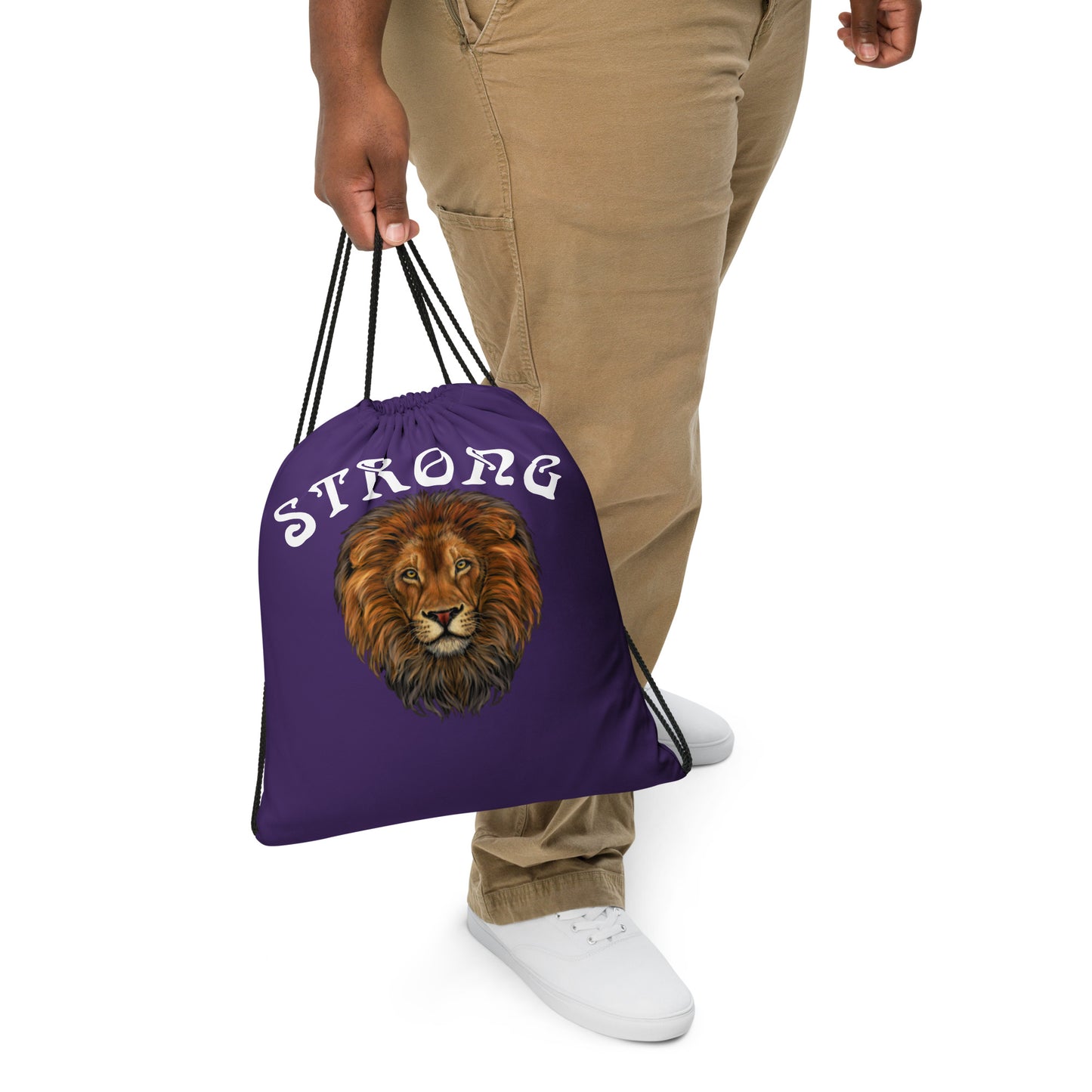 “STRONG”Purple Drawstring Bag W/White Font