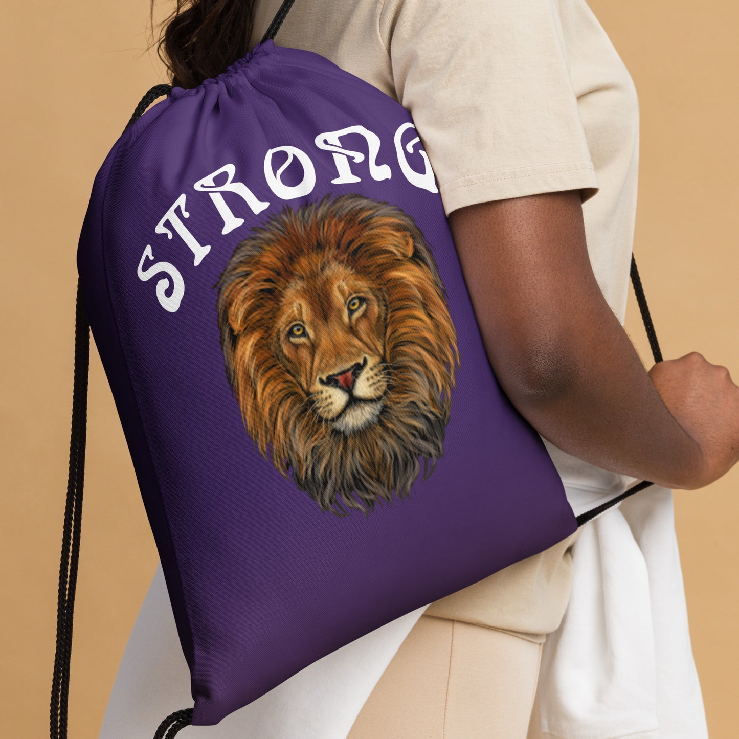 “STRONG”Purple Drawstring Bag W/White Font