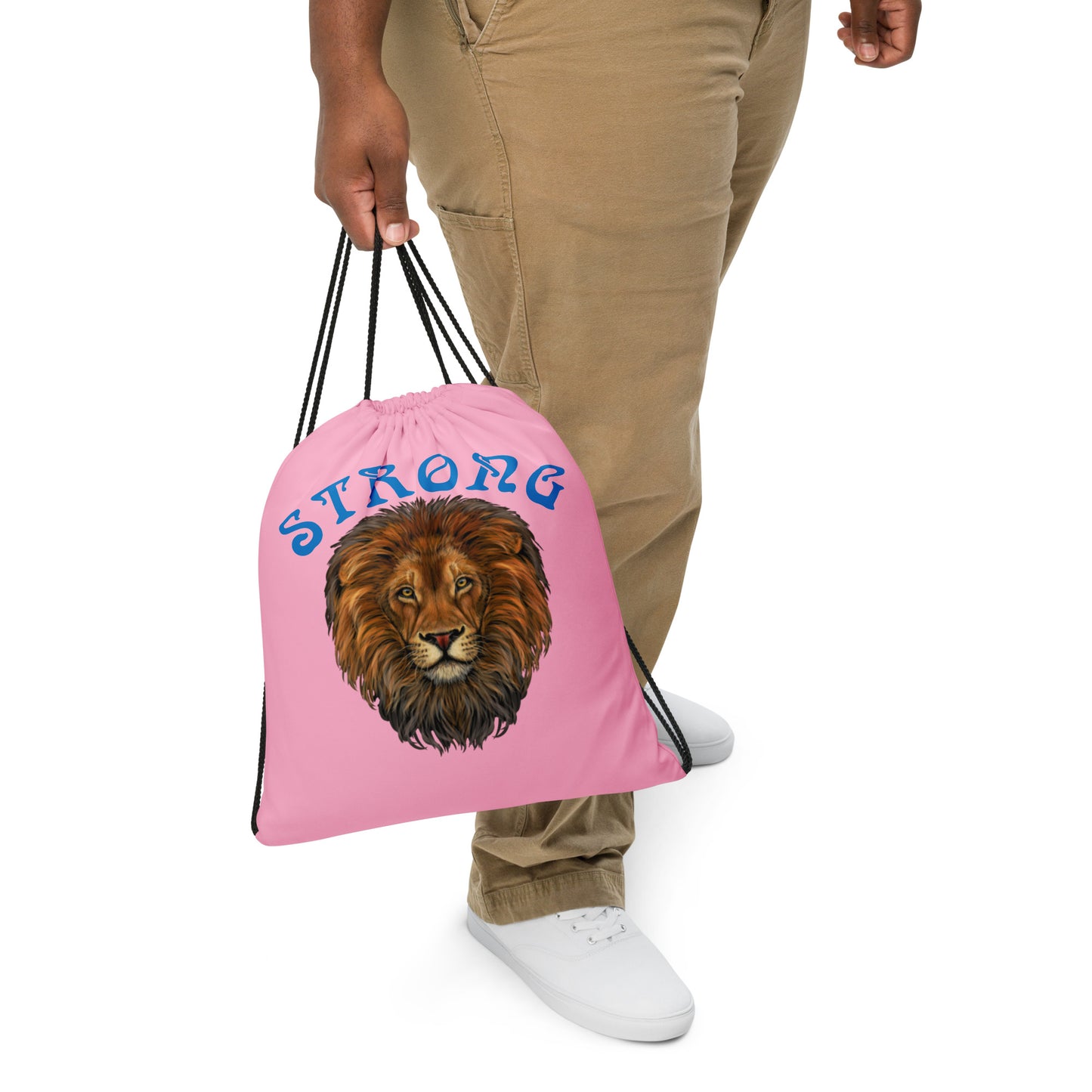 “STRONG”Cotton Candy Drawstring Bag W/SkyBlue Font