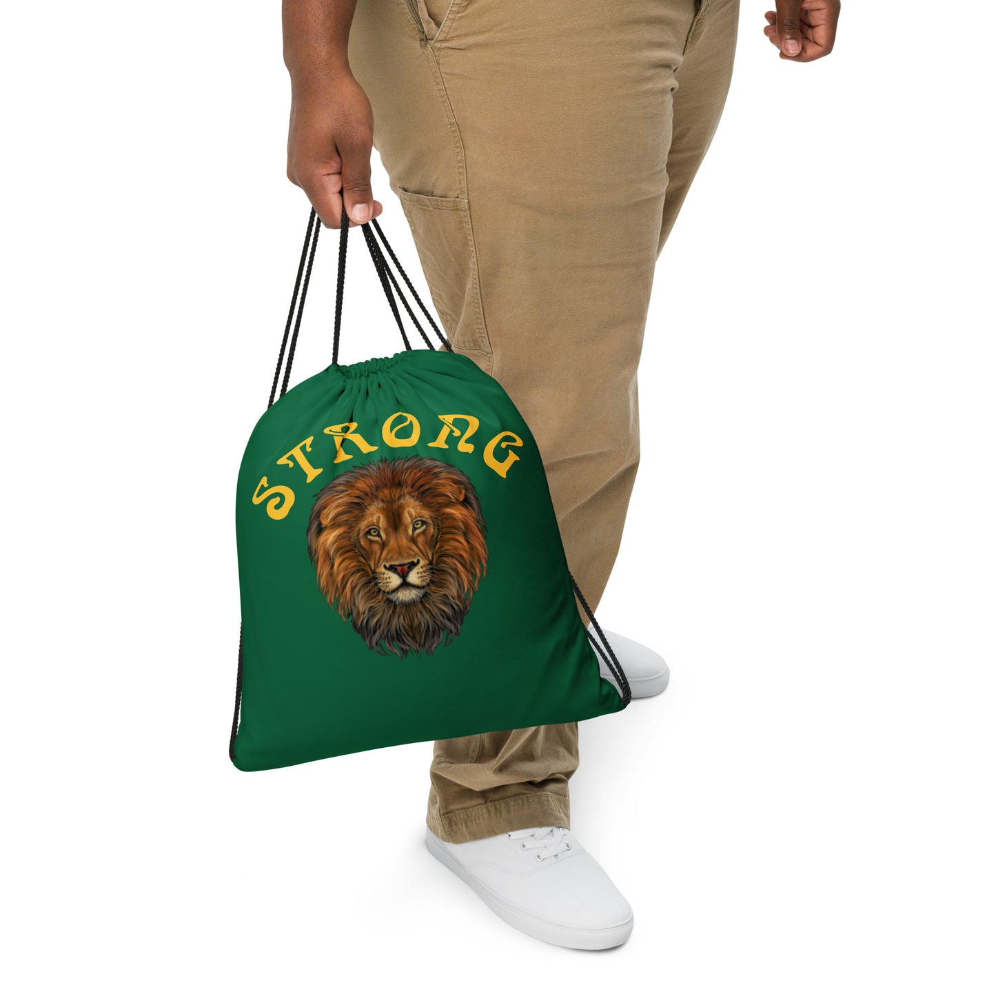 “STRONG”Green Drawstring Bag W/Yellow Font