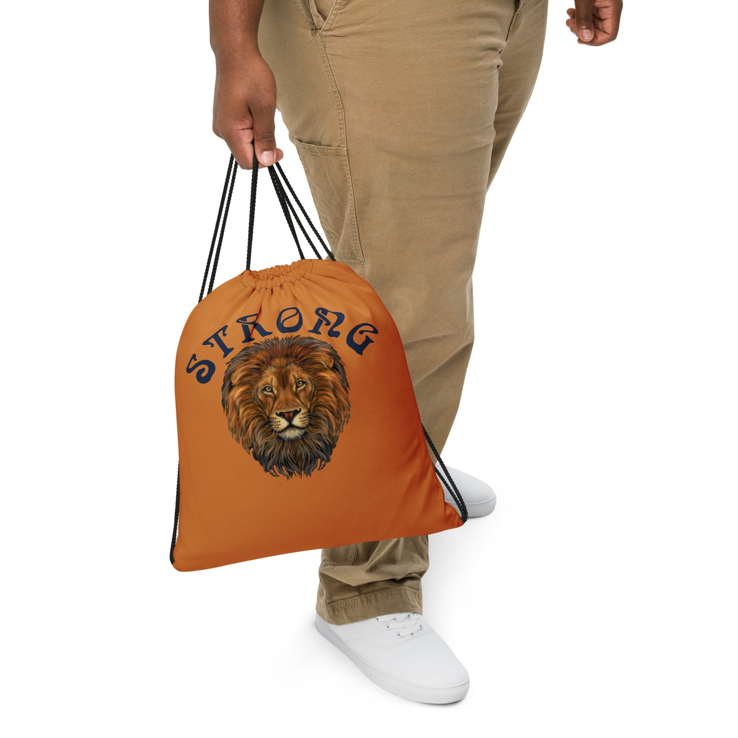 “STRONG”Bronze Drawstring Bag W/Navy Font