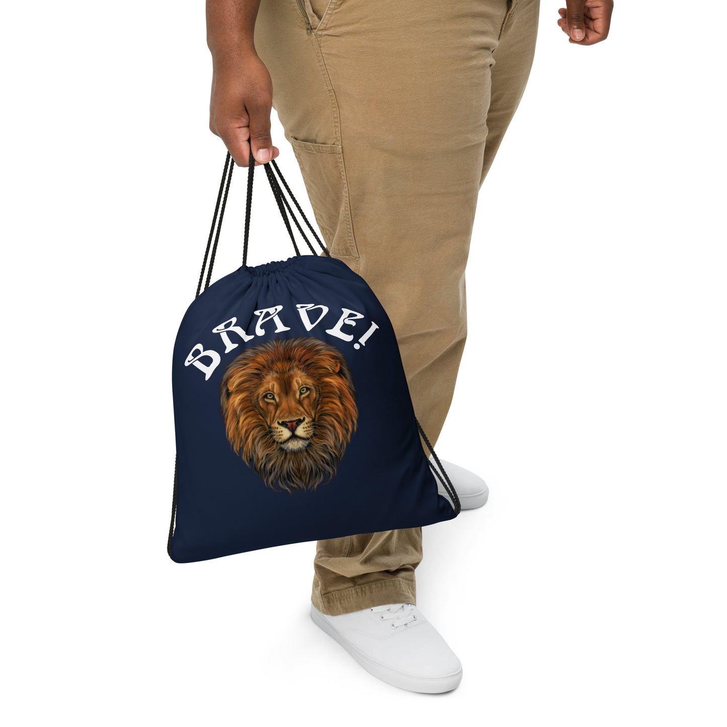 “BRAVE!”Navy Drawstring Bag W/White Font