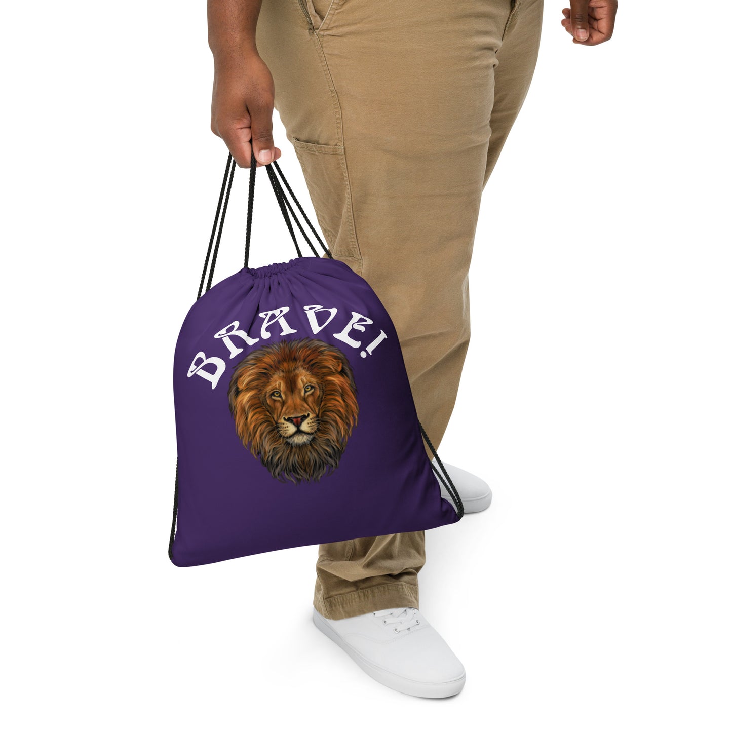“BRAVE!”Purple Drawstring Bag W/White Font