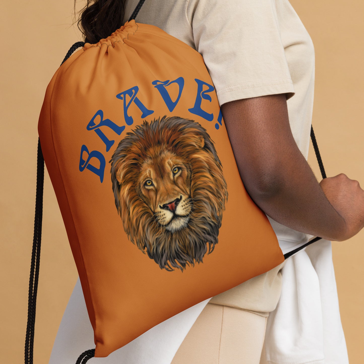 “BRAVE!”Bronze Drawstring Bag W/Navy Font
