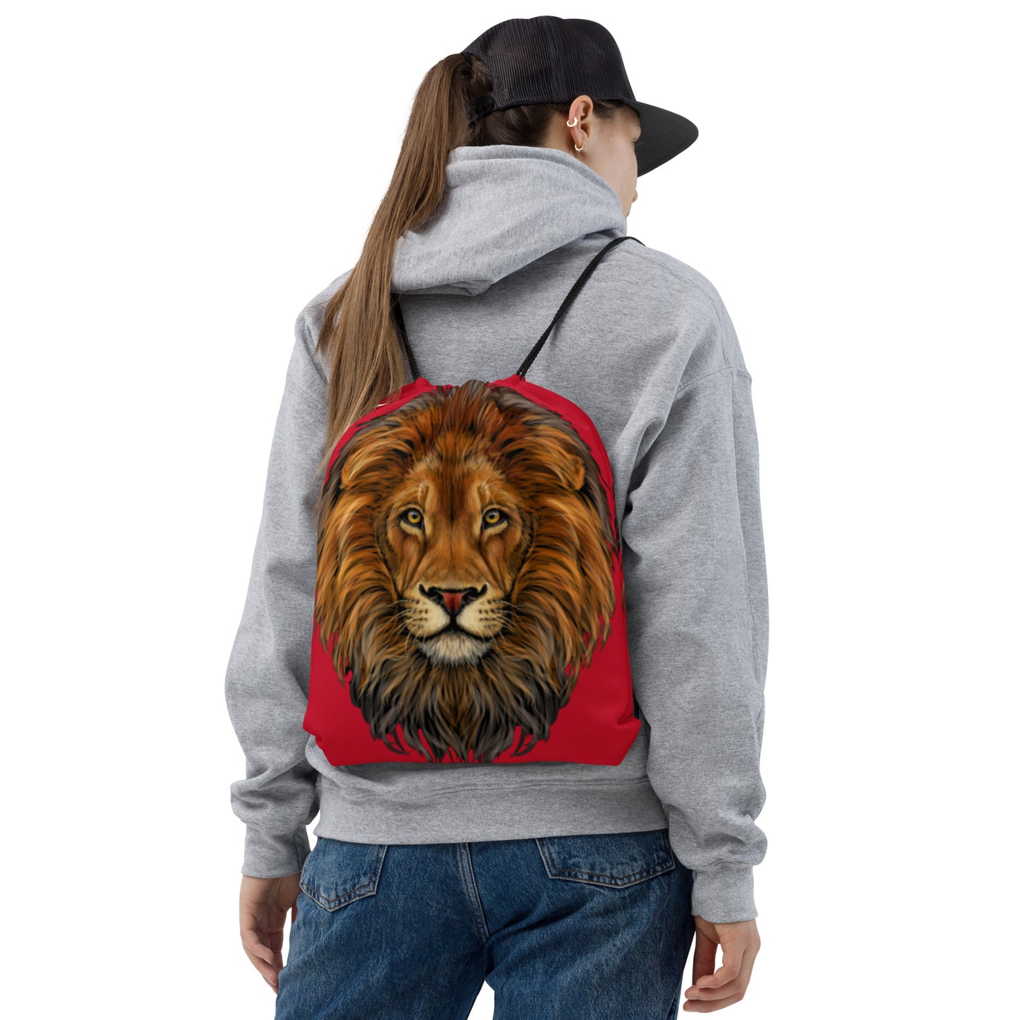 “LION”Red Drawstring Bag