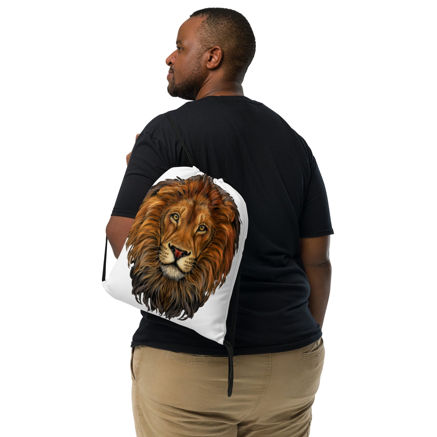 “LION”White Drawstring Bag