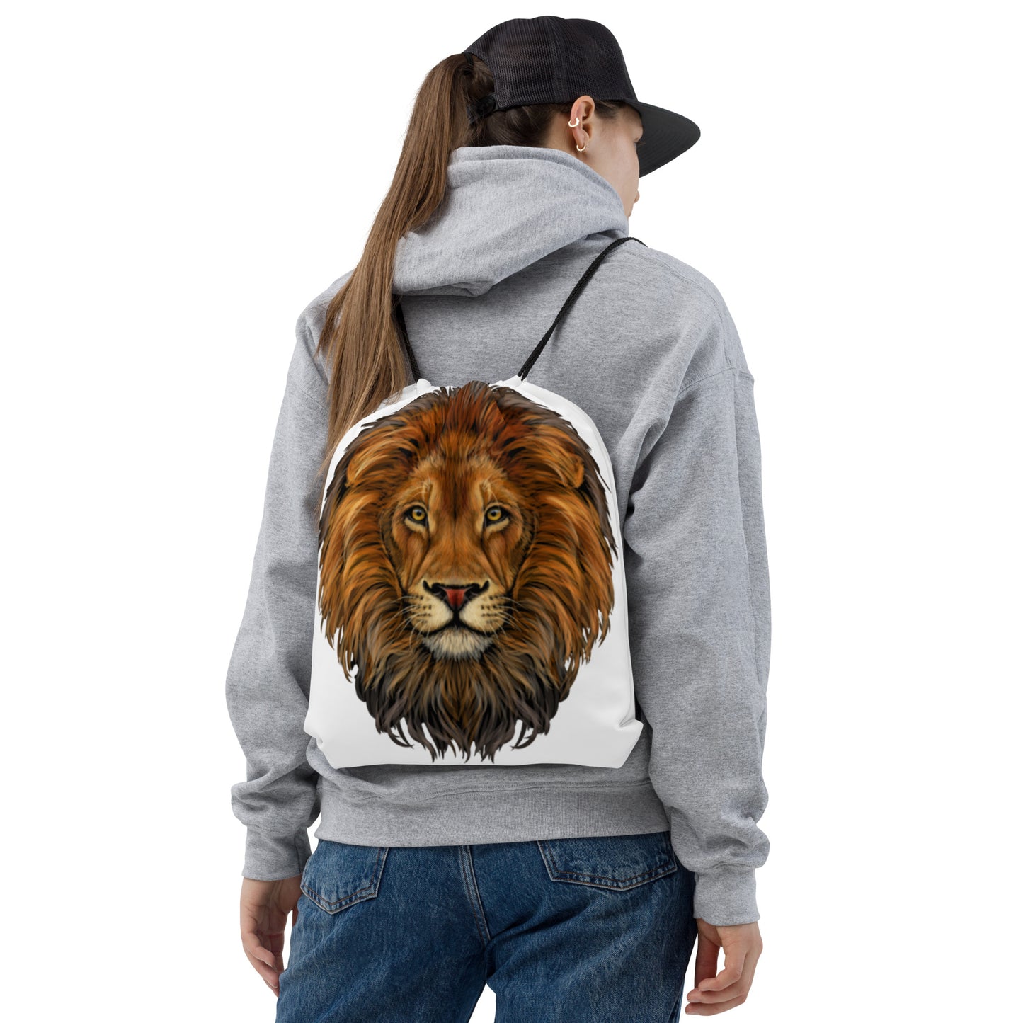 “LION”White Drawstring Bag