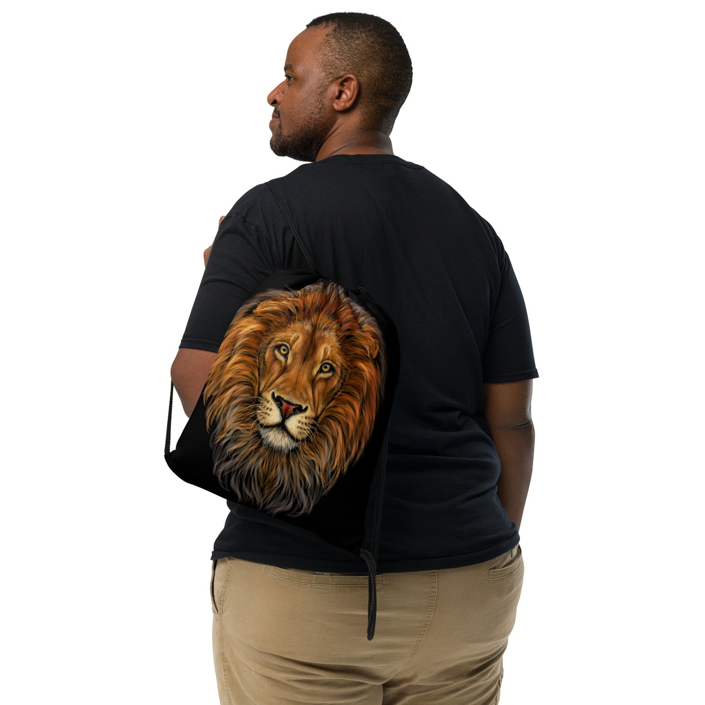 “LION”Black Drawstring Bag