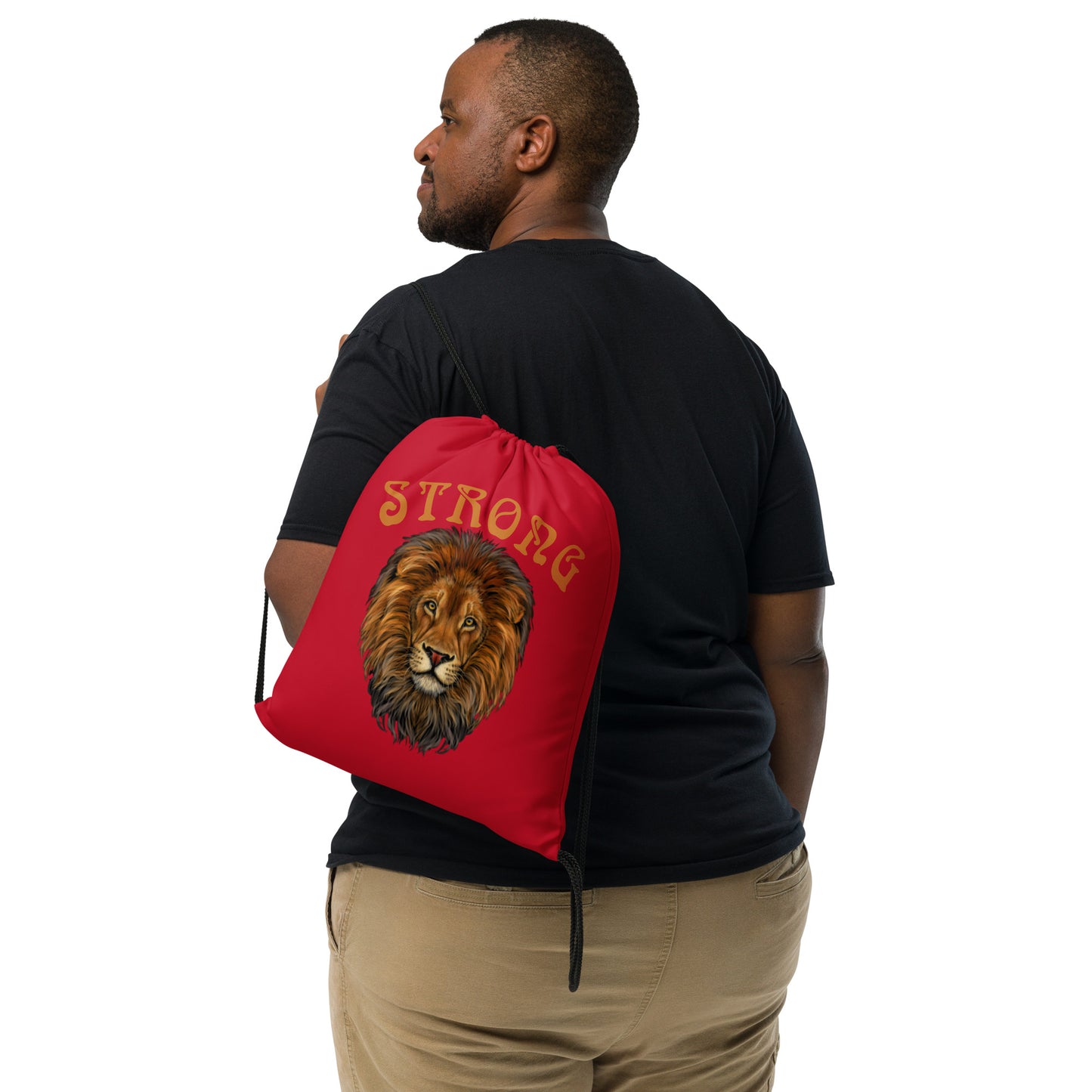 “STRONG”Red Drawstring Bag W/Bronze Font
