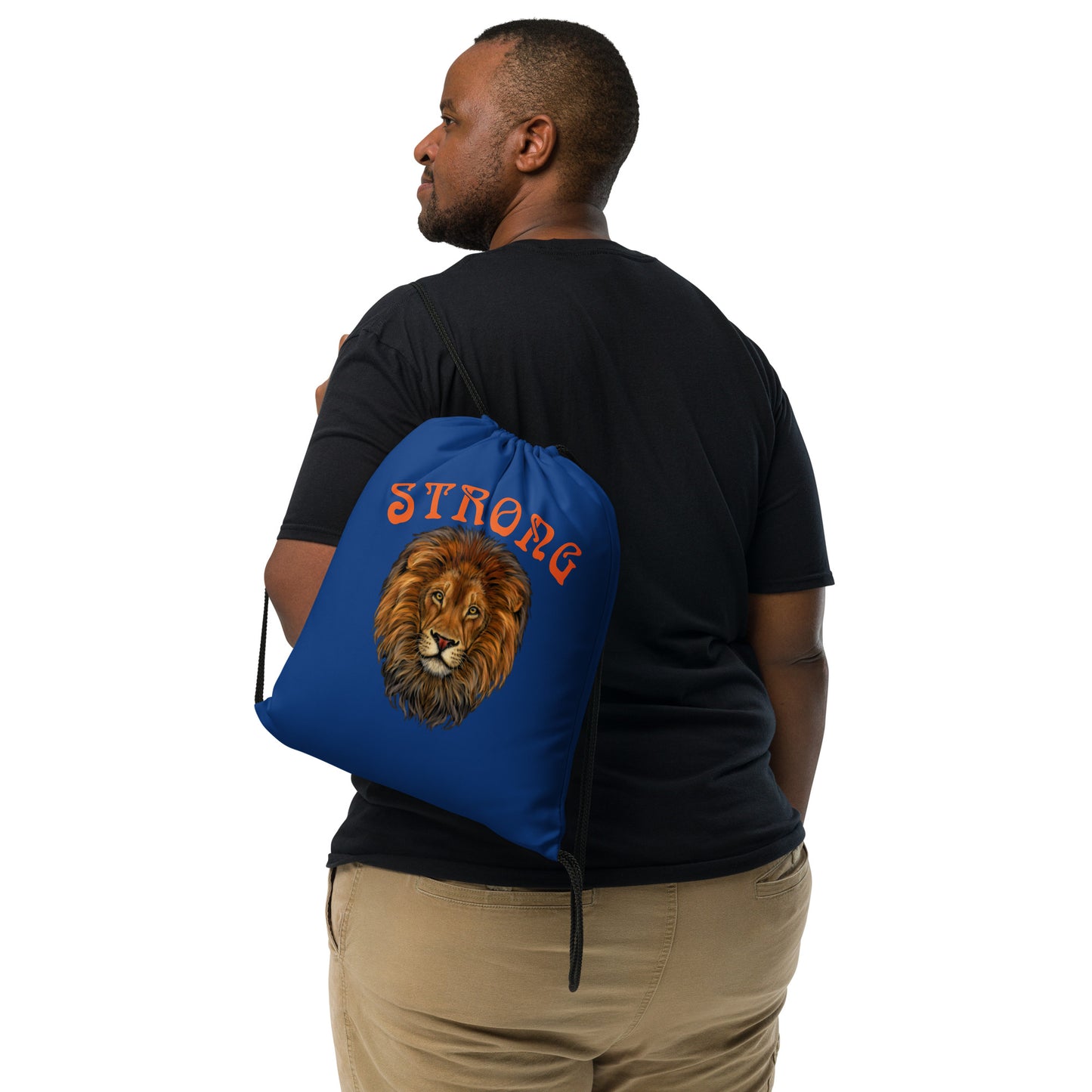 “STRONG”Blue Drawstring Bag W/Orange Font