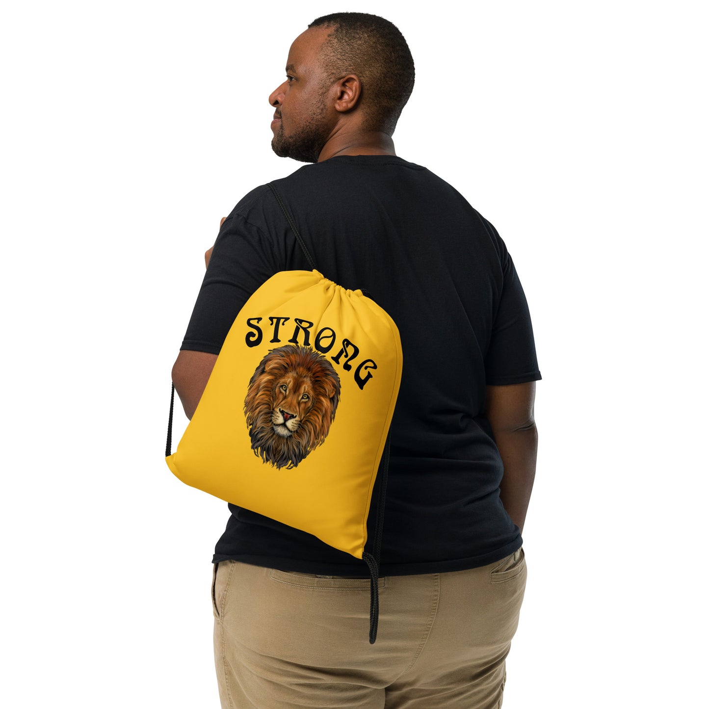 “STRONG”Yellow Drawstring Bag W/Black Font