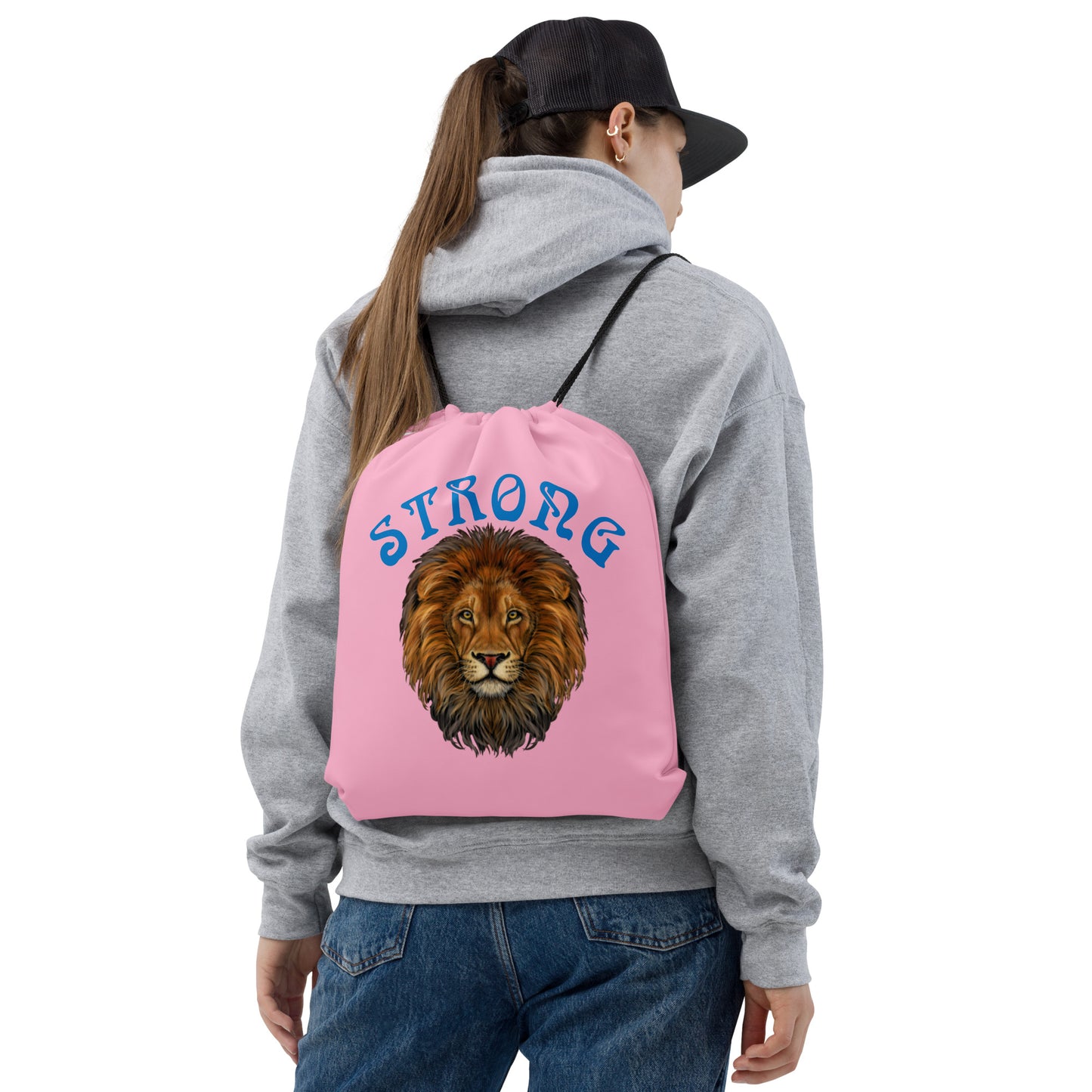 “STRONG”Cotton Candy Drawstring Bag W/SkyBlue Font
