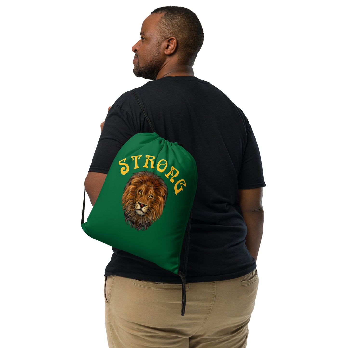 “STRONG”Green Drawstring Bag W/Yellow Font