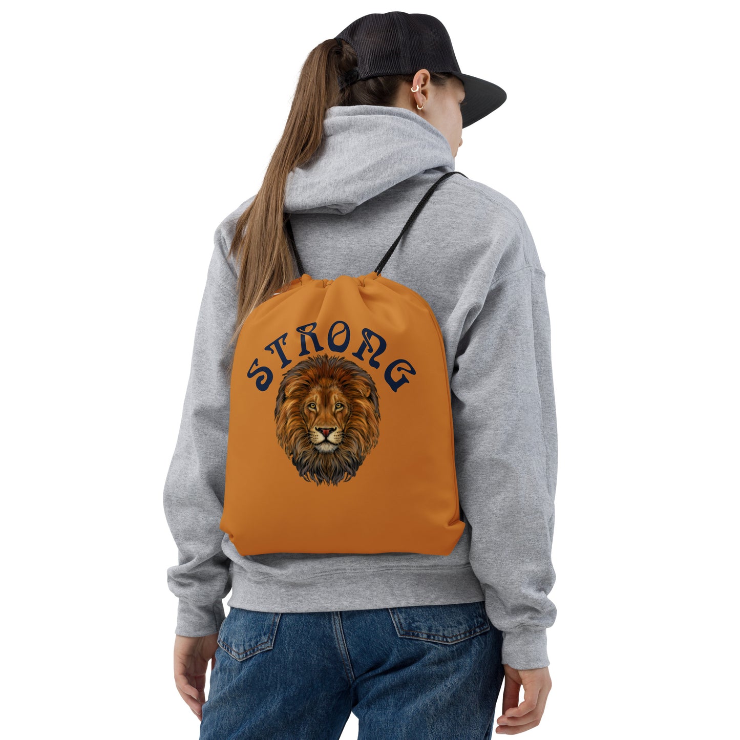 “STRONG”Bronze Drawstring Bag W/Navy Font