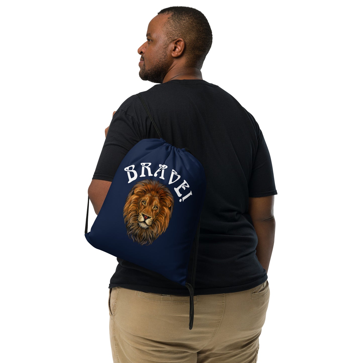 “BRAVE!”Navy Drawstring Bag W/White Font