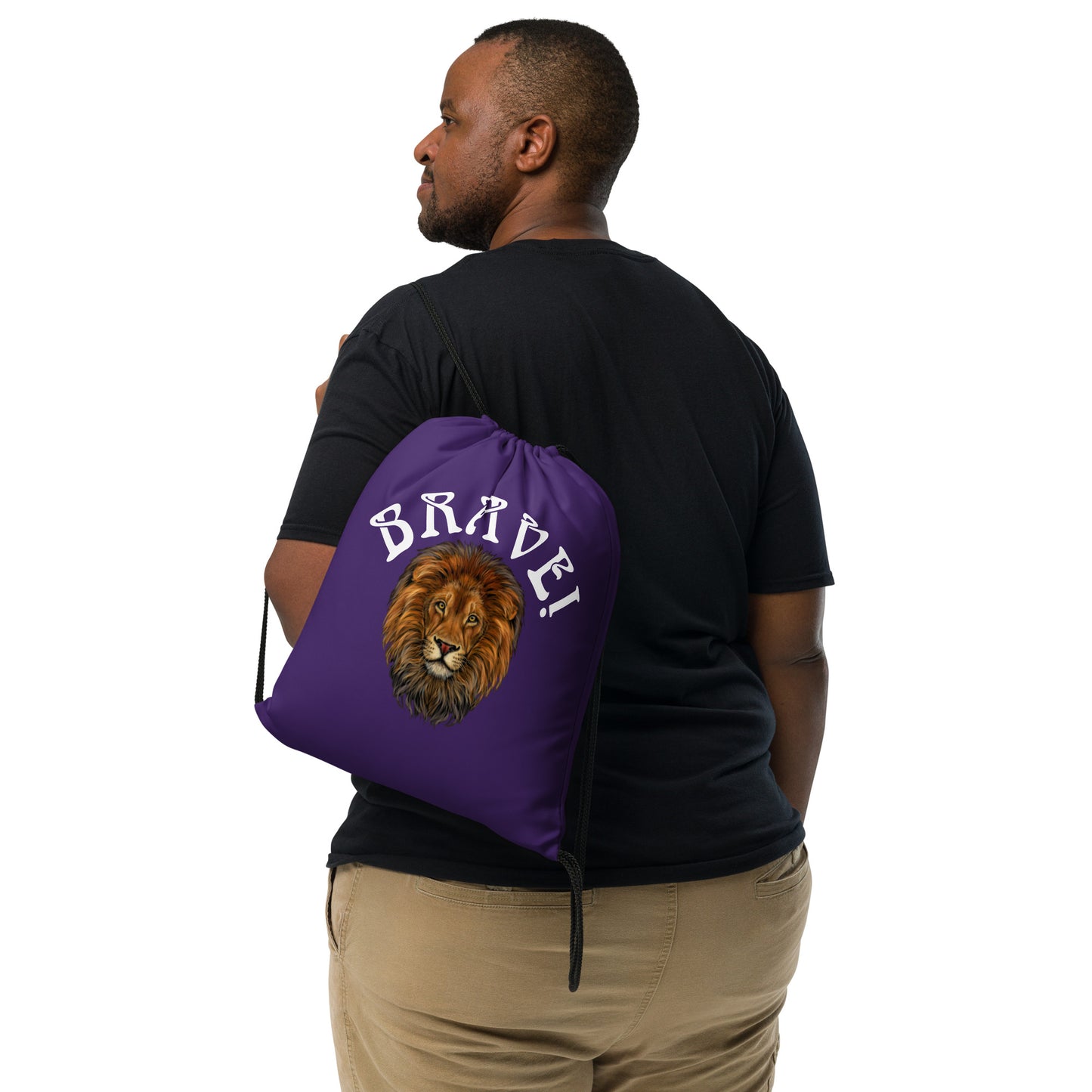“BRAVE!”Purple Drawstring Bag W/White Font