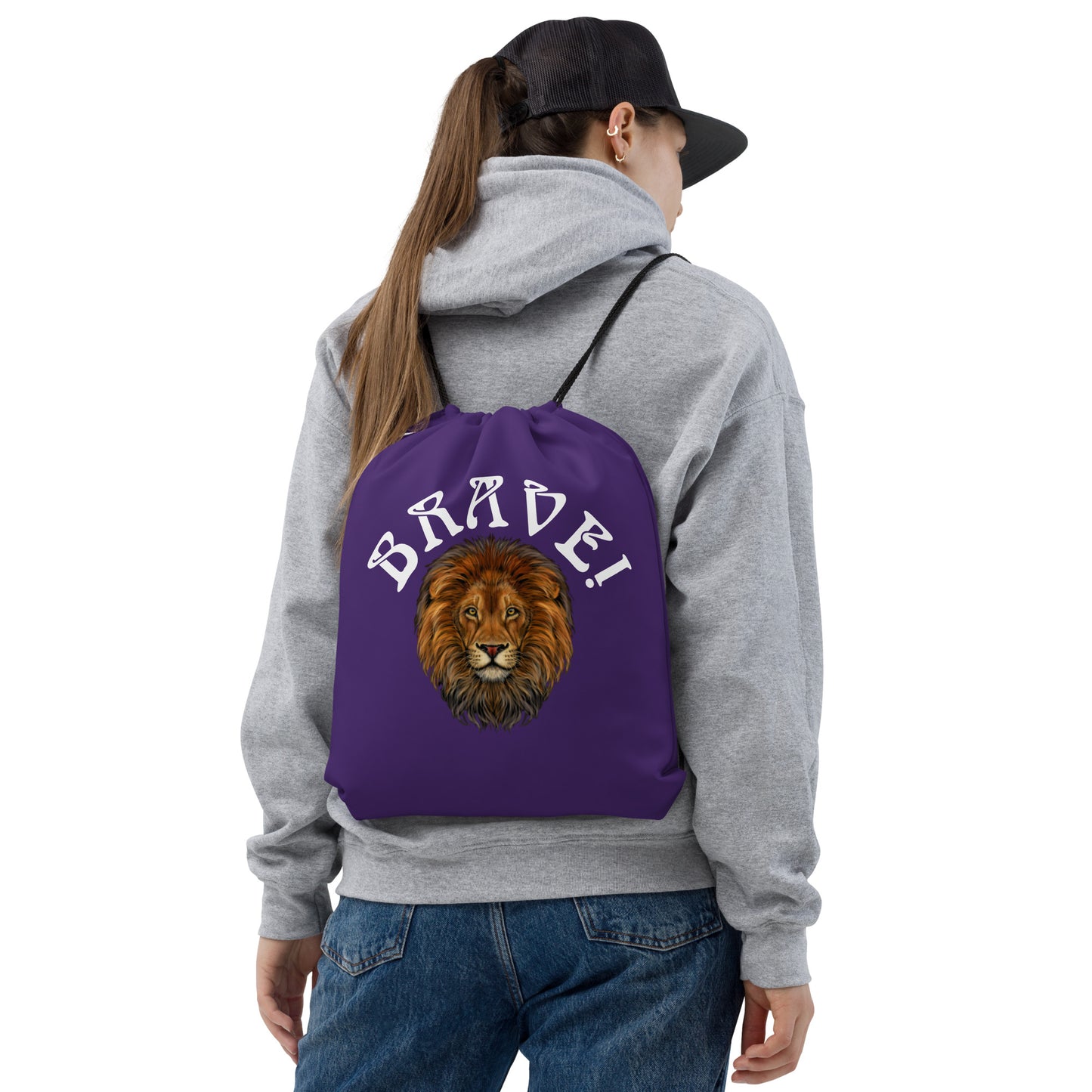 “BRAVE!”Purple Drawstring Bag W/White Font