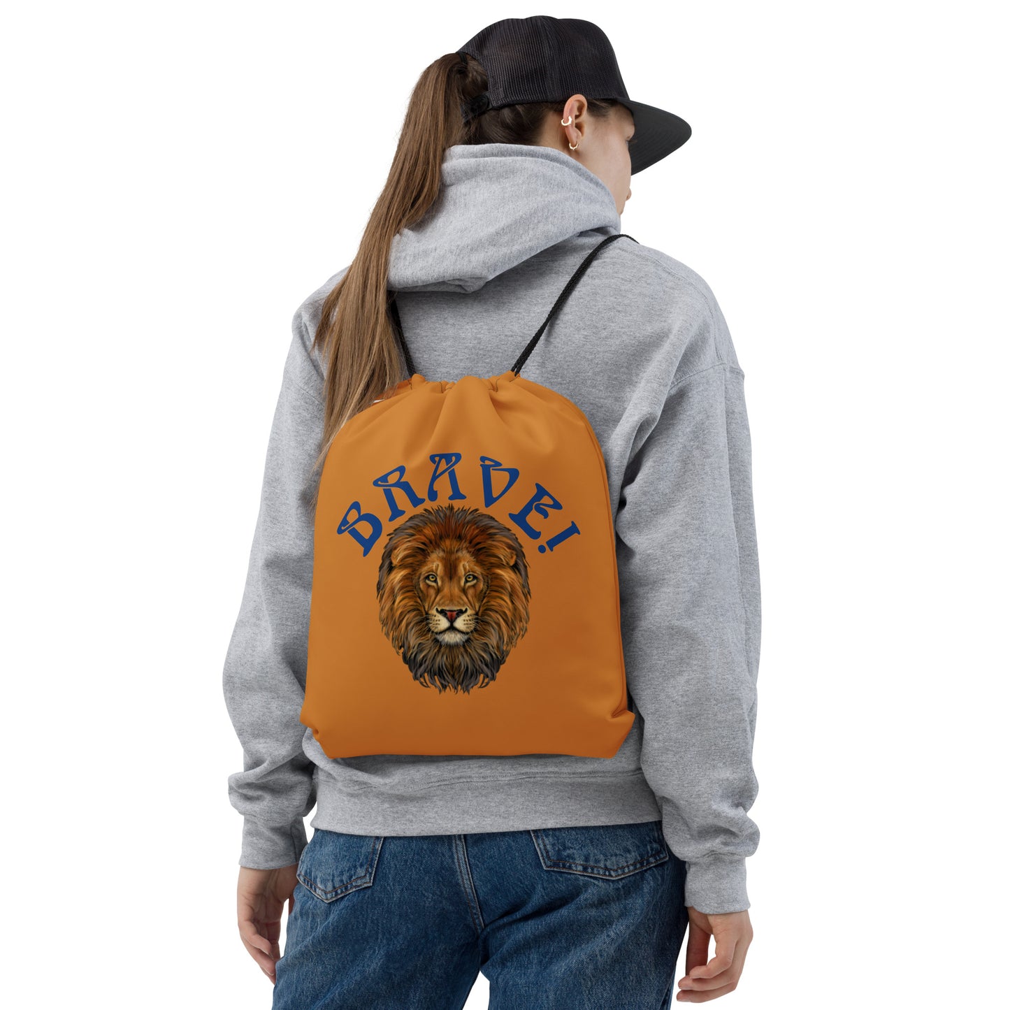 “BRAVE!”Bronze Drawstring Bag W/Navy Font