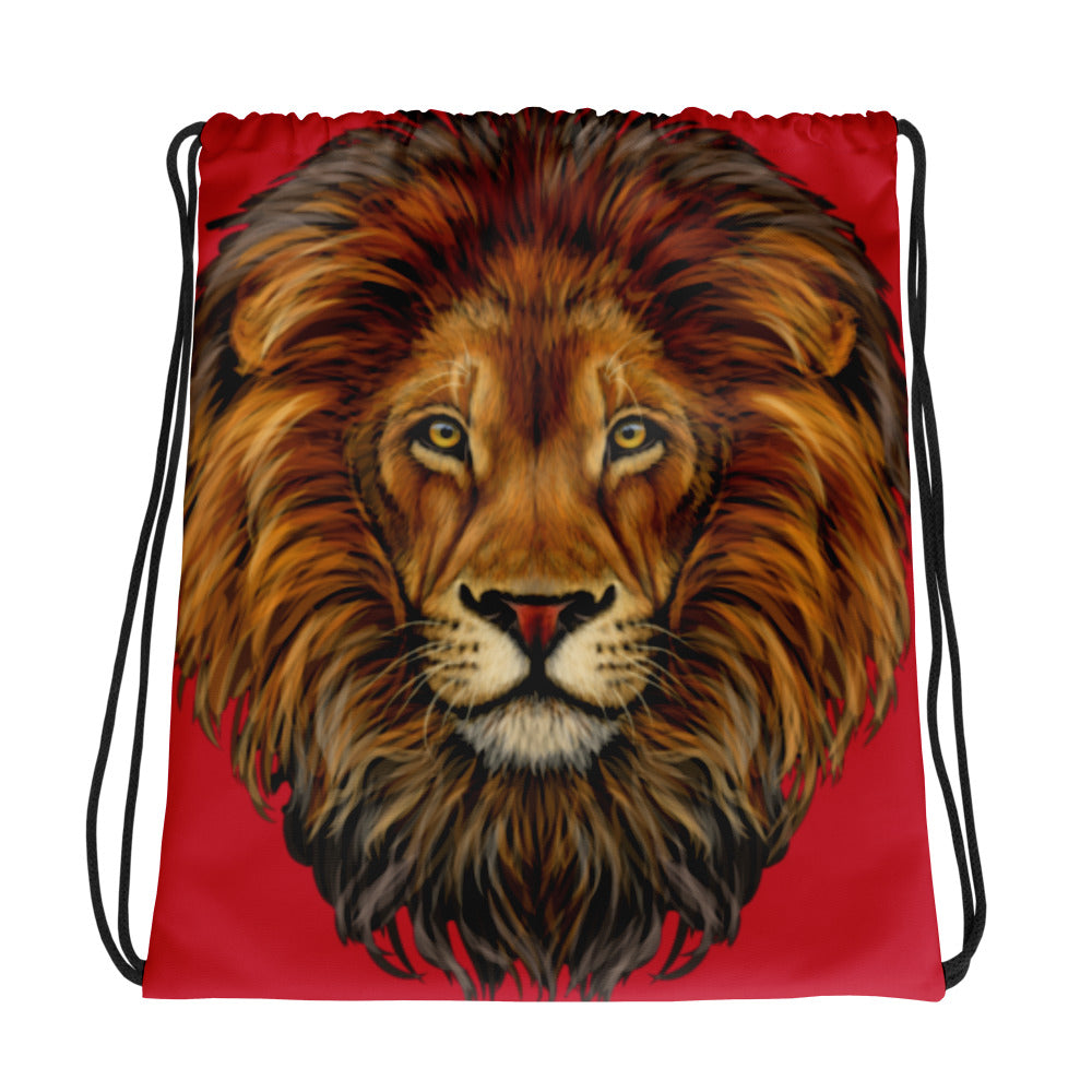 “LION”Red Drawstring Bag