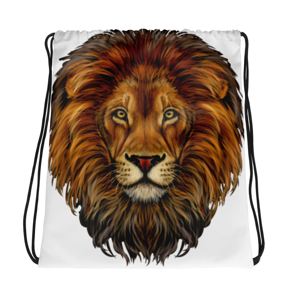“LION”White Drawstring Bag