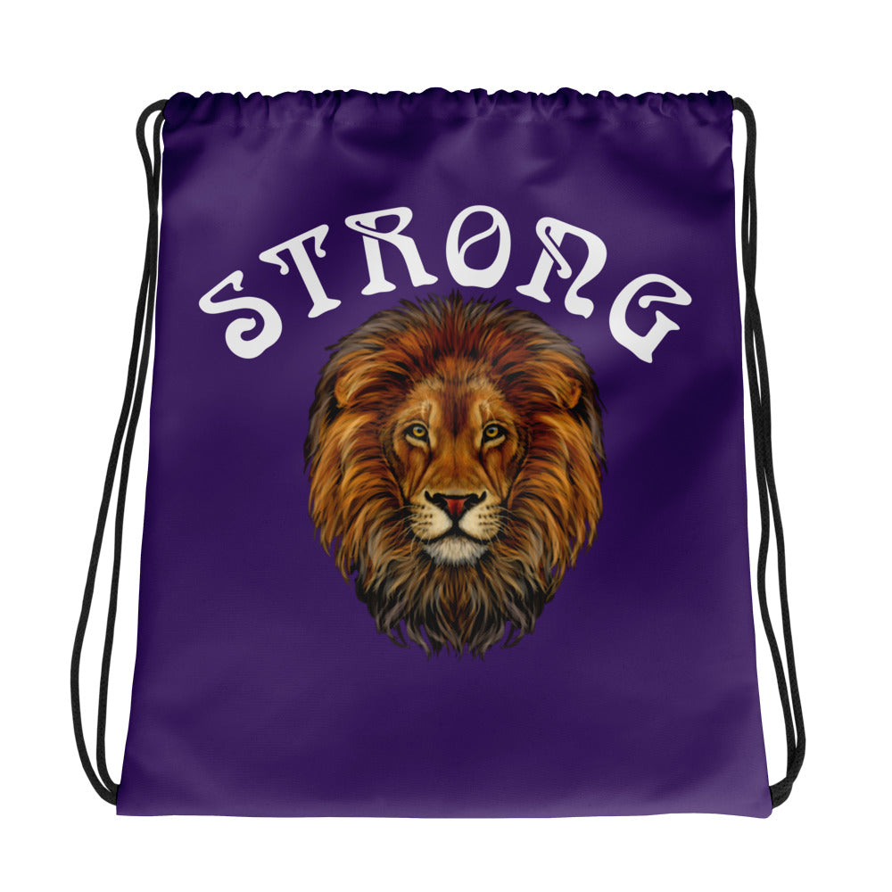 “STRONG”Purple Drawstring Bag W/White Font