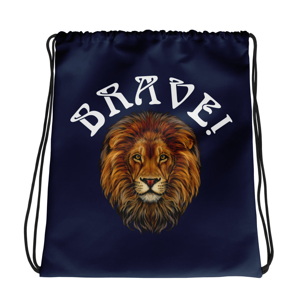 “BRAVE!”Navy Drawstring Bag W/White Font