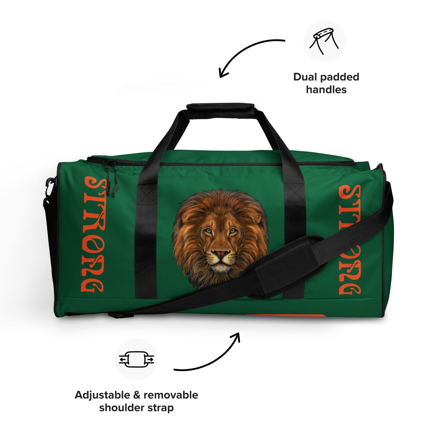 “STRONG” Green Duffle Bag W/Orange Font