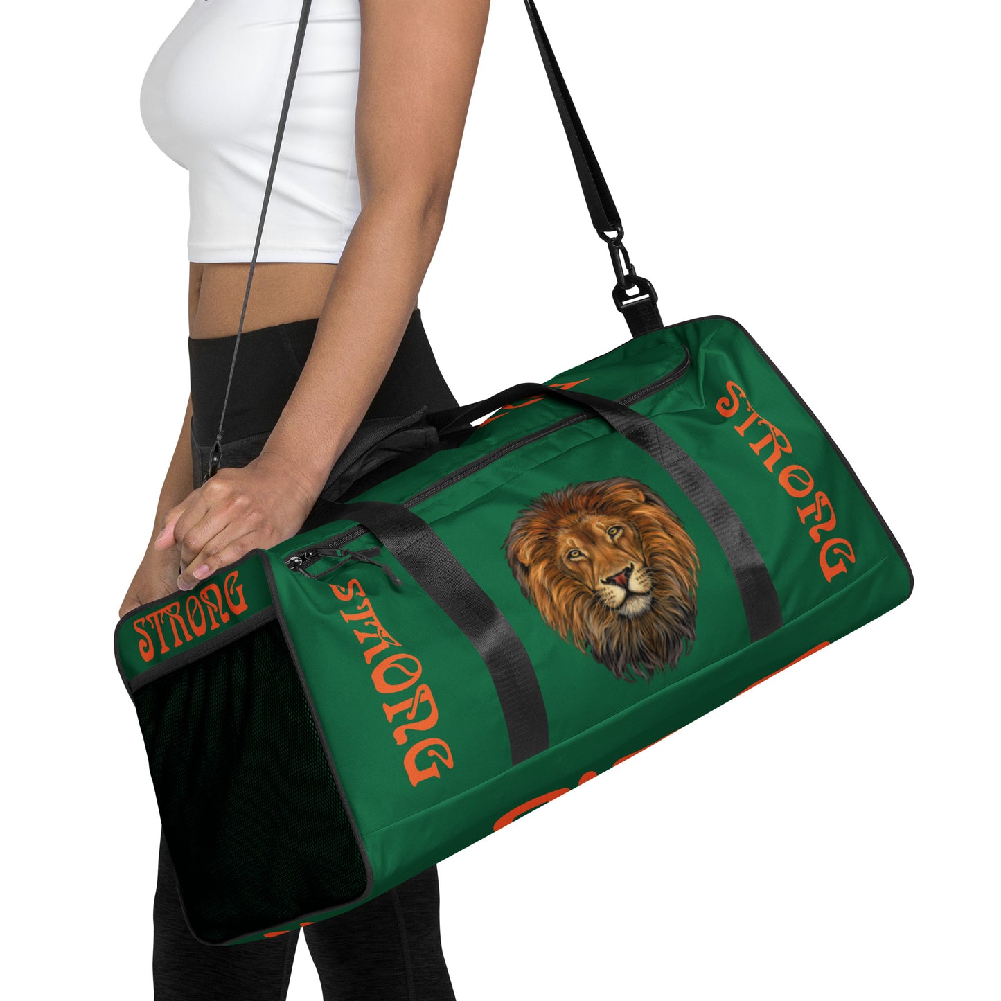 “STRONG” Green Duffle Bag W/Orange Font