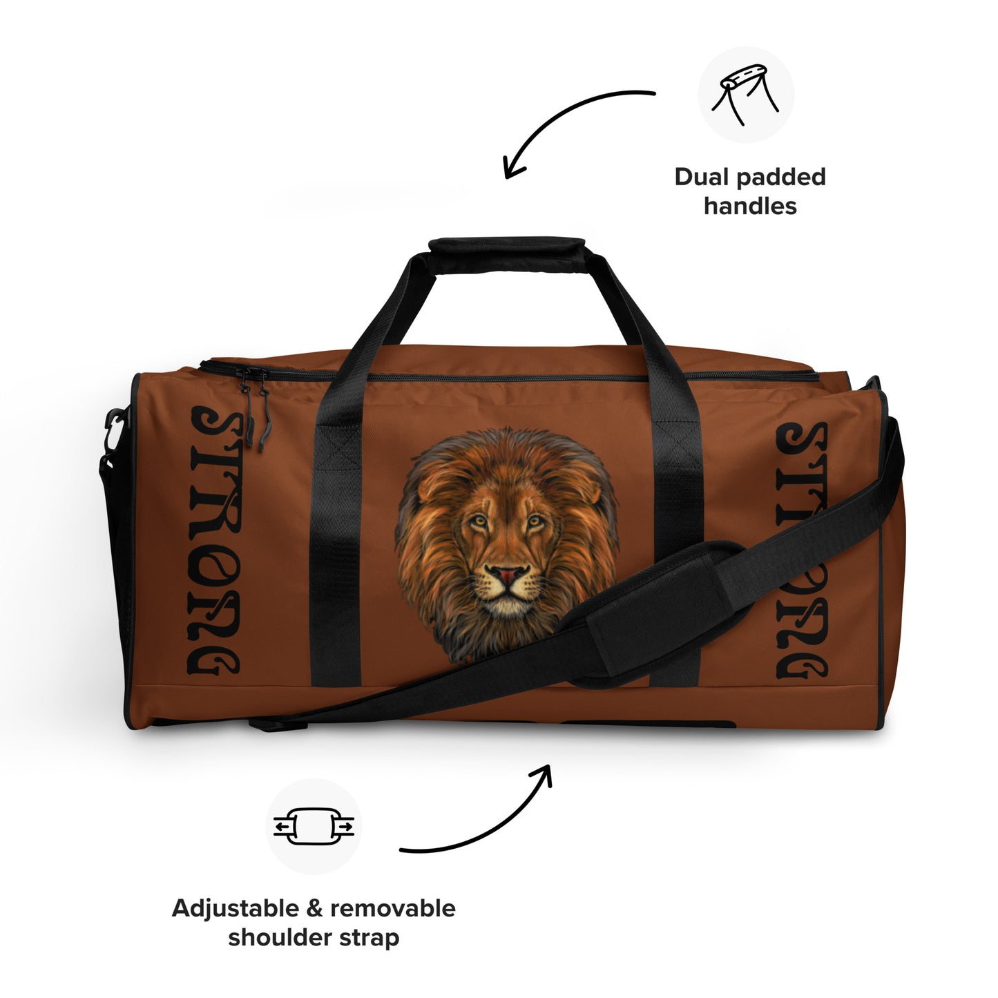 “STRONG” Brown Duffle Bag W/Black Font
