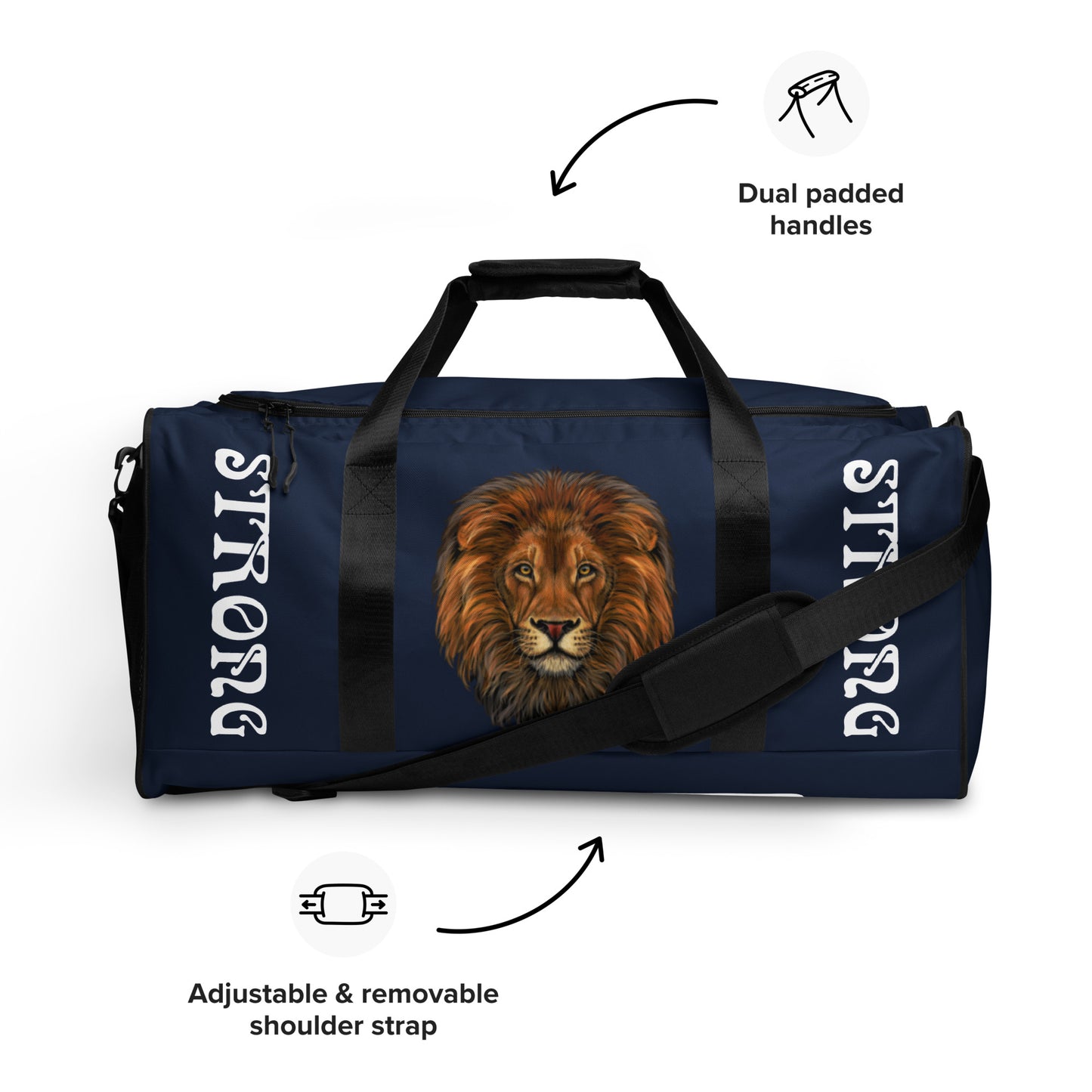 “STRONG” Navy Duffle Bag W/White Font