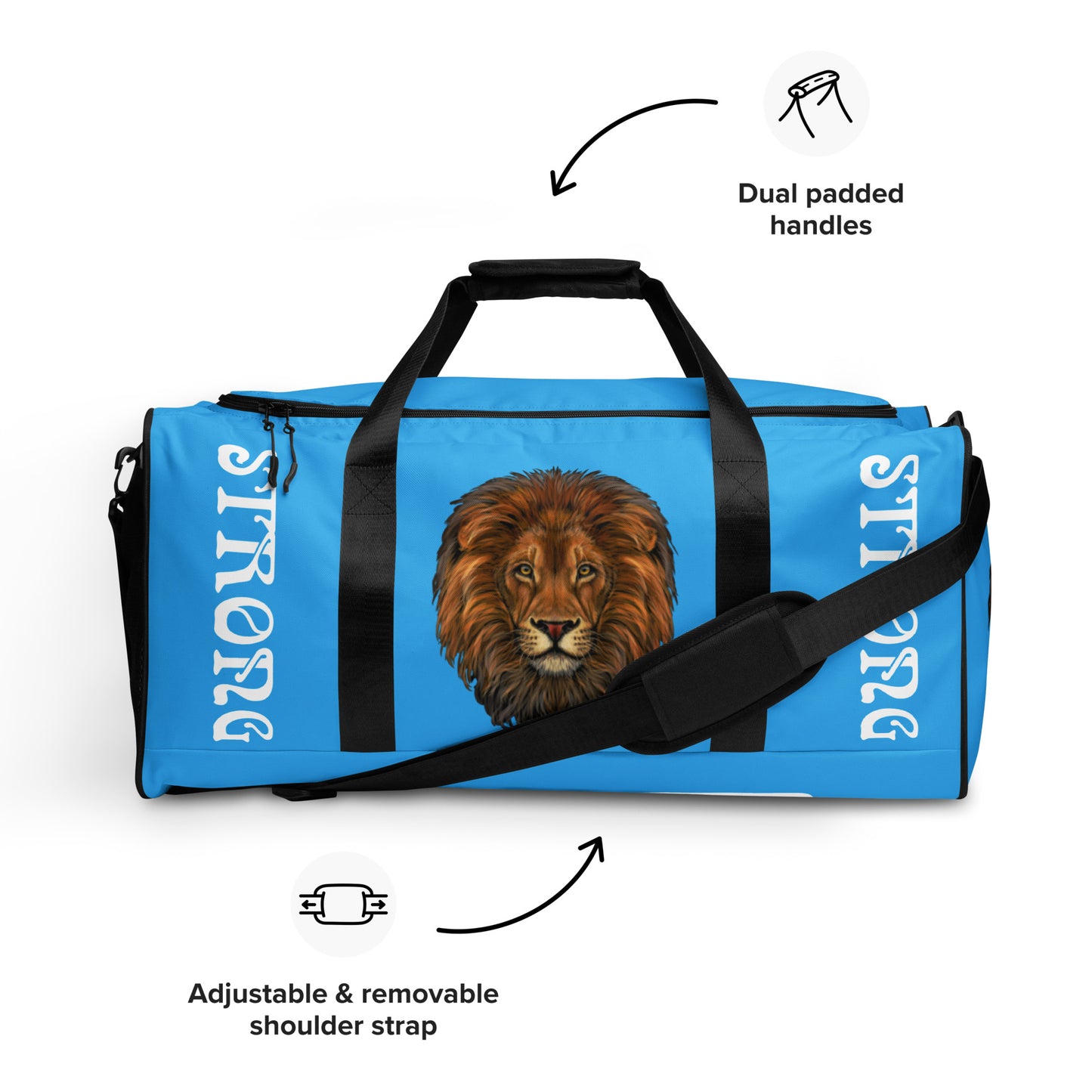 “STRONG”SkyBlue Duffle Bag W/White Font