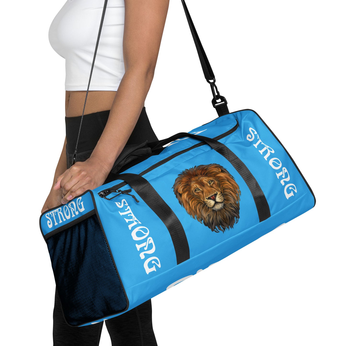 “STRONG”SkyBlue Duffle Bag W/White Font