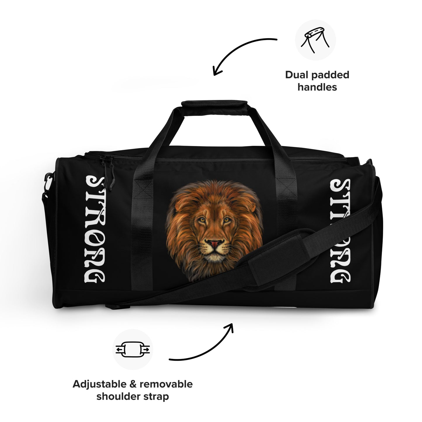 “STRONG” Black Duffle Bag W/White Font