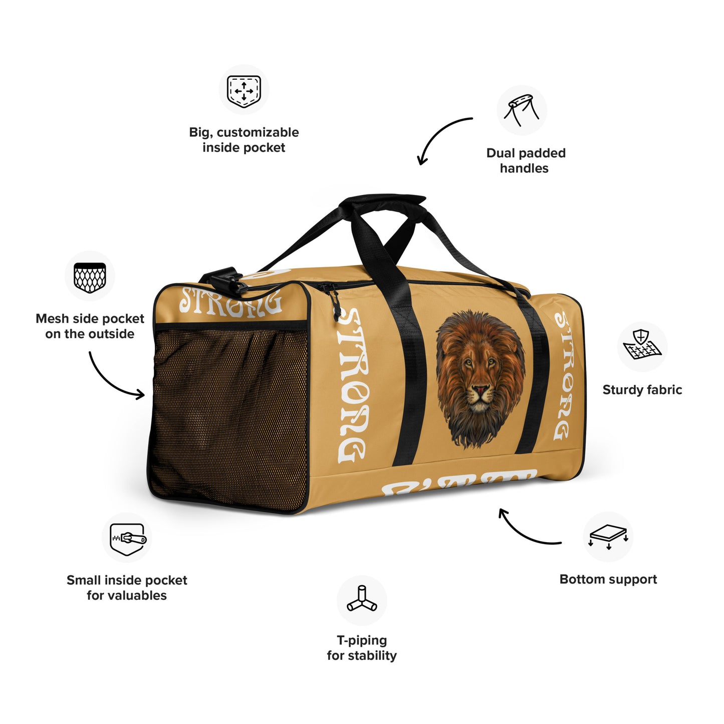 “STRONG” Fawn Duffle Bag W/White Font
