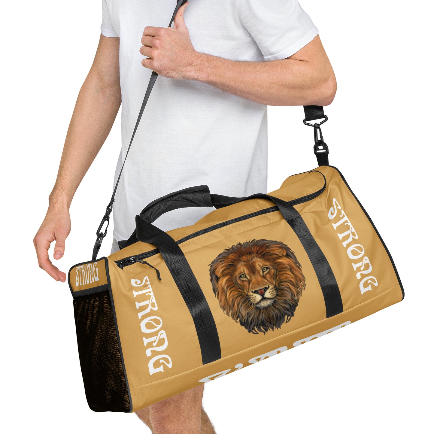 “STRONG” Fawn Duffle Bag W/White Font