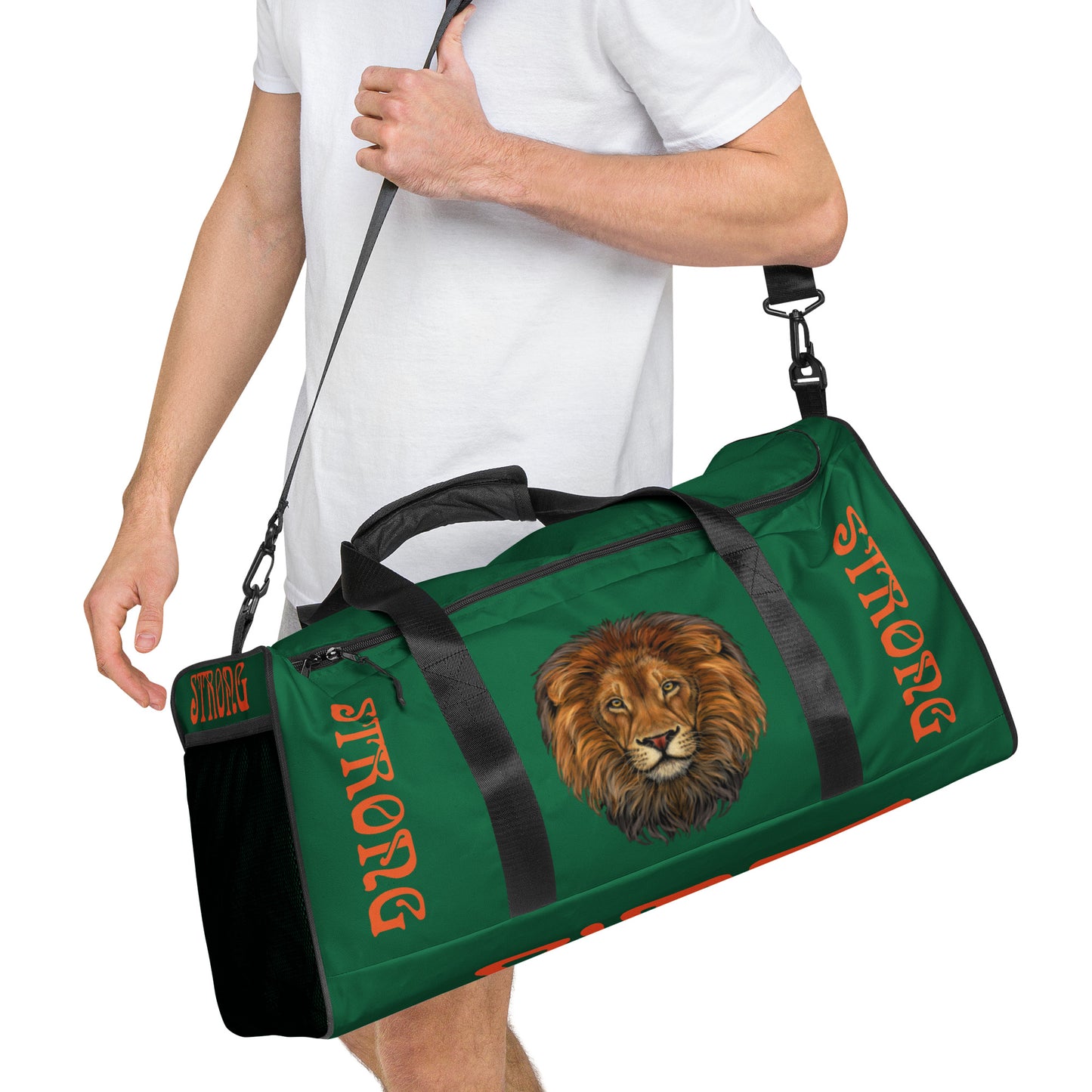 “STRONG” Green Duffle Bag W/Orange Font