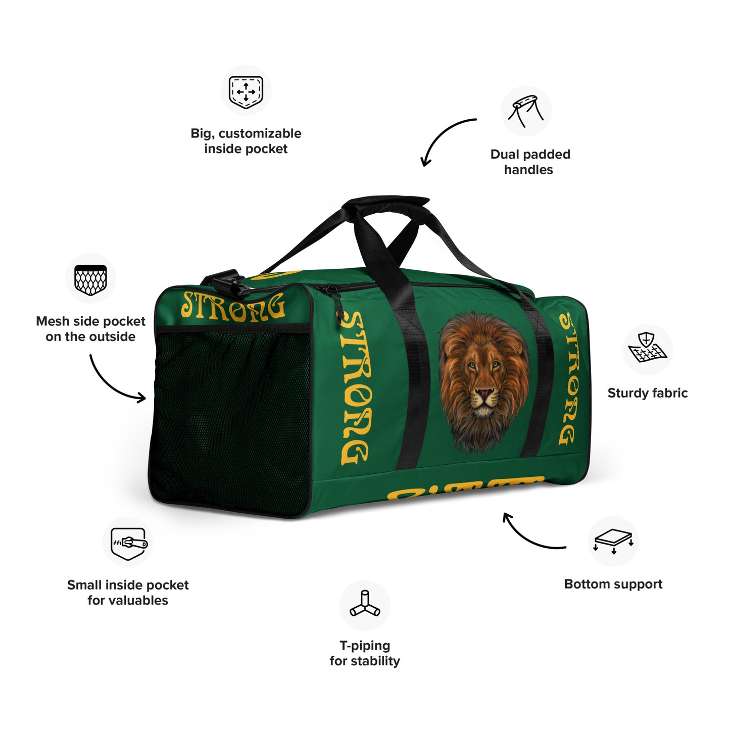 “STRONG” Green Duffle Bag W/Yellow Font