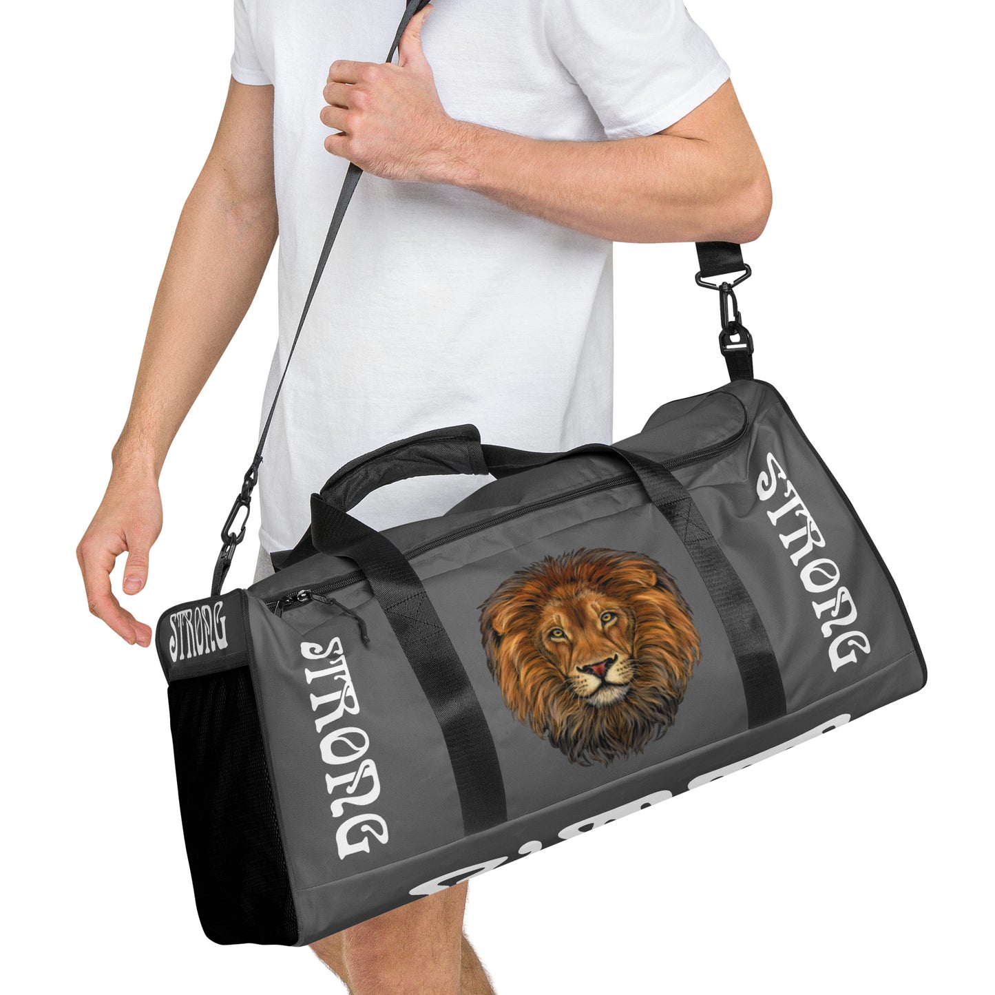 “STRONG” Grey Duffle Bag W/White Font